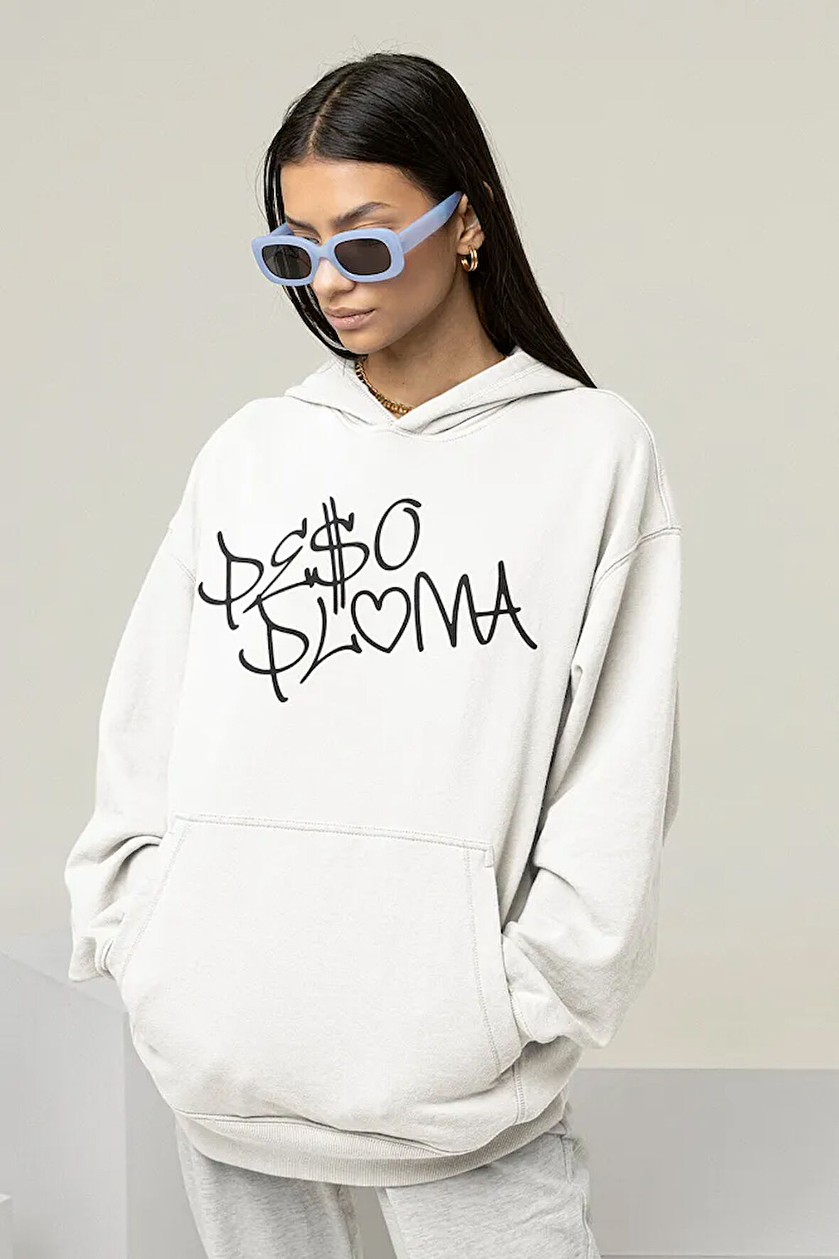 Peso Pluma Yazılı Unisex Oversize Rapper Hoodie