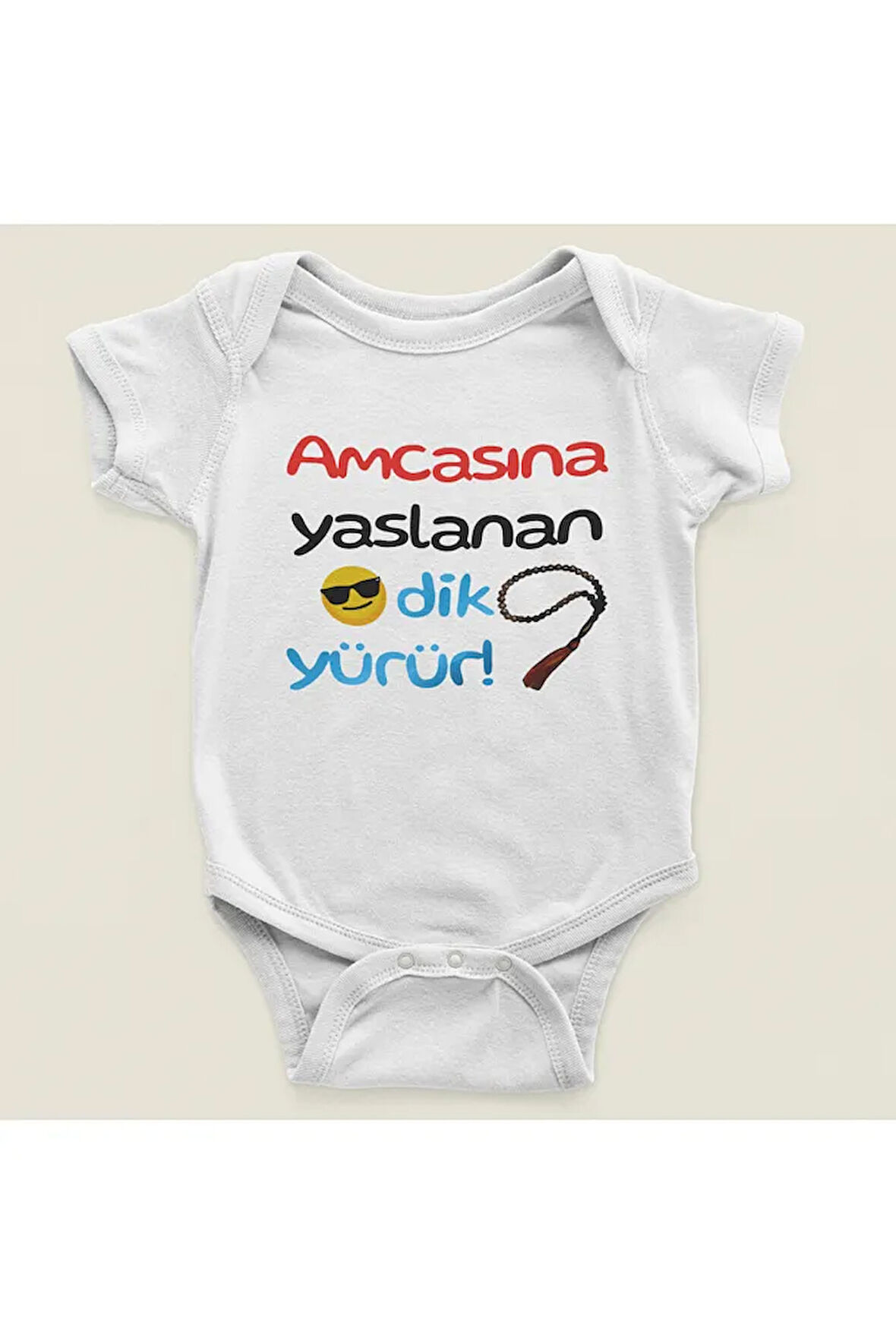 Amcasına Yaslanan Dik Yürür Yazılı Pamuklu Yumuşak Unisex Çıtçıtlı Body Zıbın
