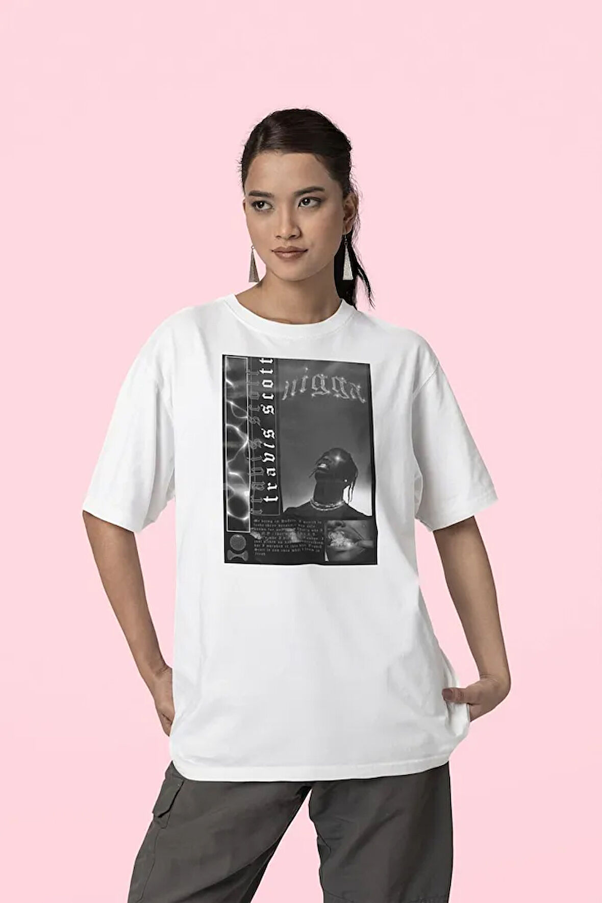 Nigga Travis Scott Rapper Baskılı Unisex Oversize Rap Tişört