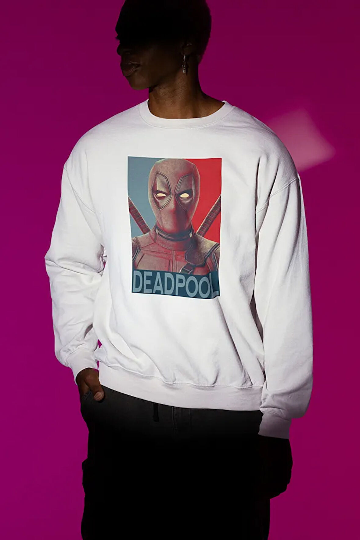 Tasarım Marvel Deadpool Baskılı Unisex Oversize Sweatshirt