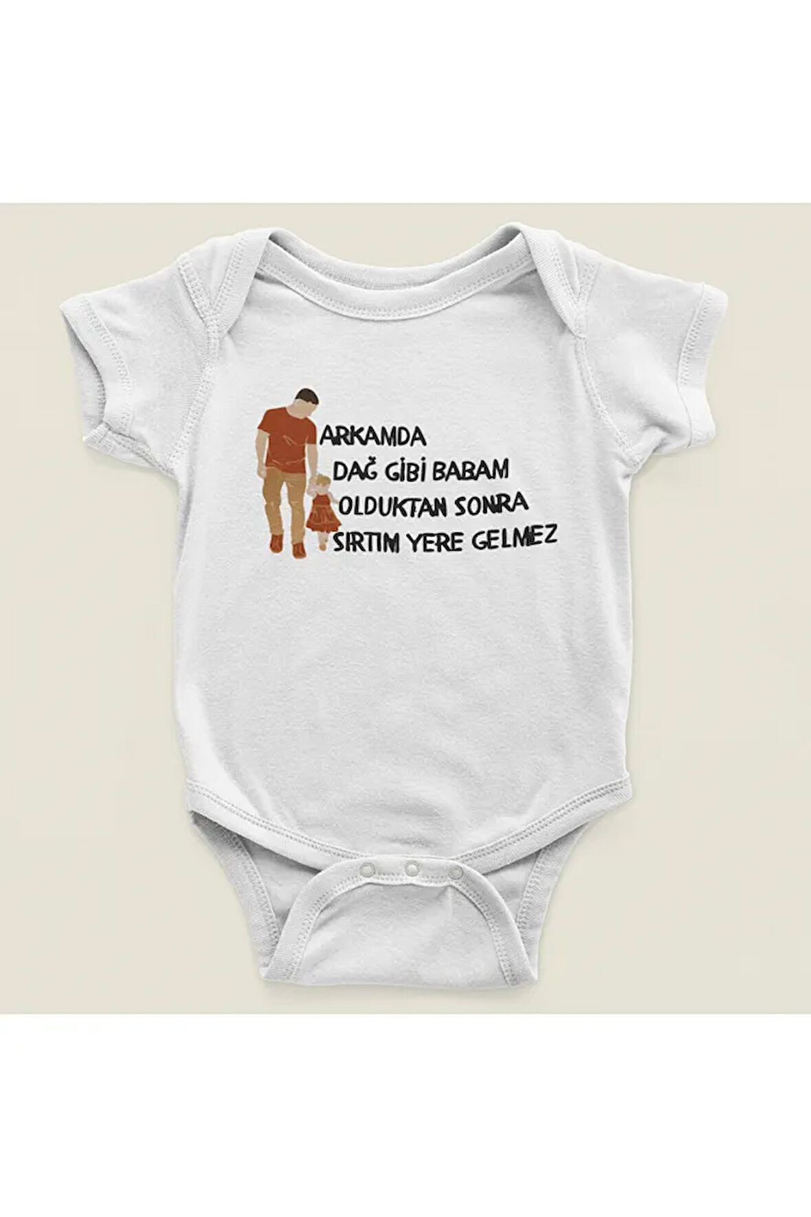 Arkamda Dağ Gibi Babam Var Yazılı Pamuklu Yumuşak Unisex Çıtçıtlı Body Zıbın