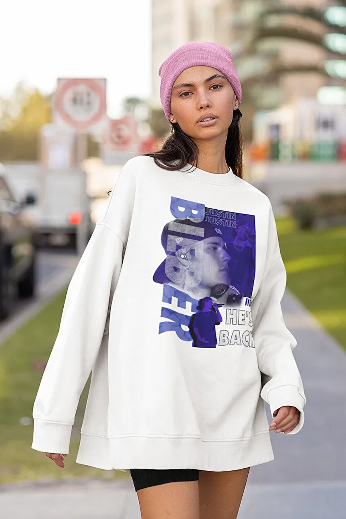 Justin Bieber He Is Back Yazılı Unisex Oversize Şarkıcı Sweatshirt