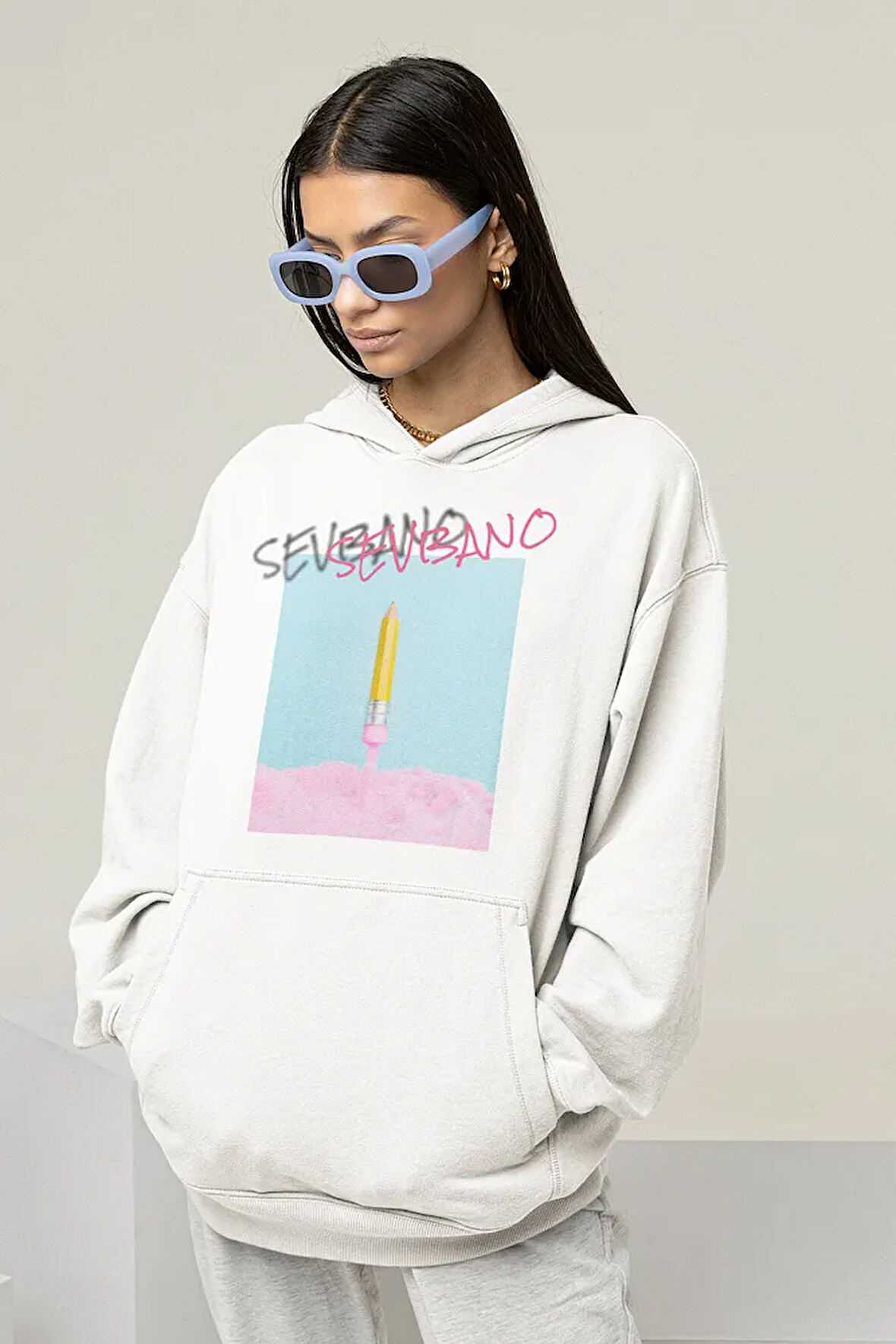 Tasarım Unisex Oversize Sevbano Özel Baskılı Hoodie