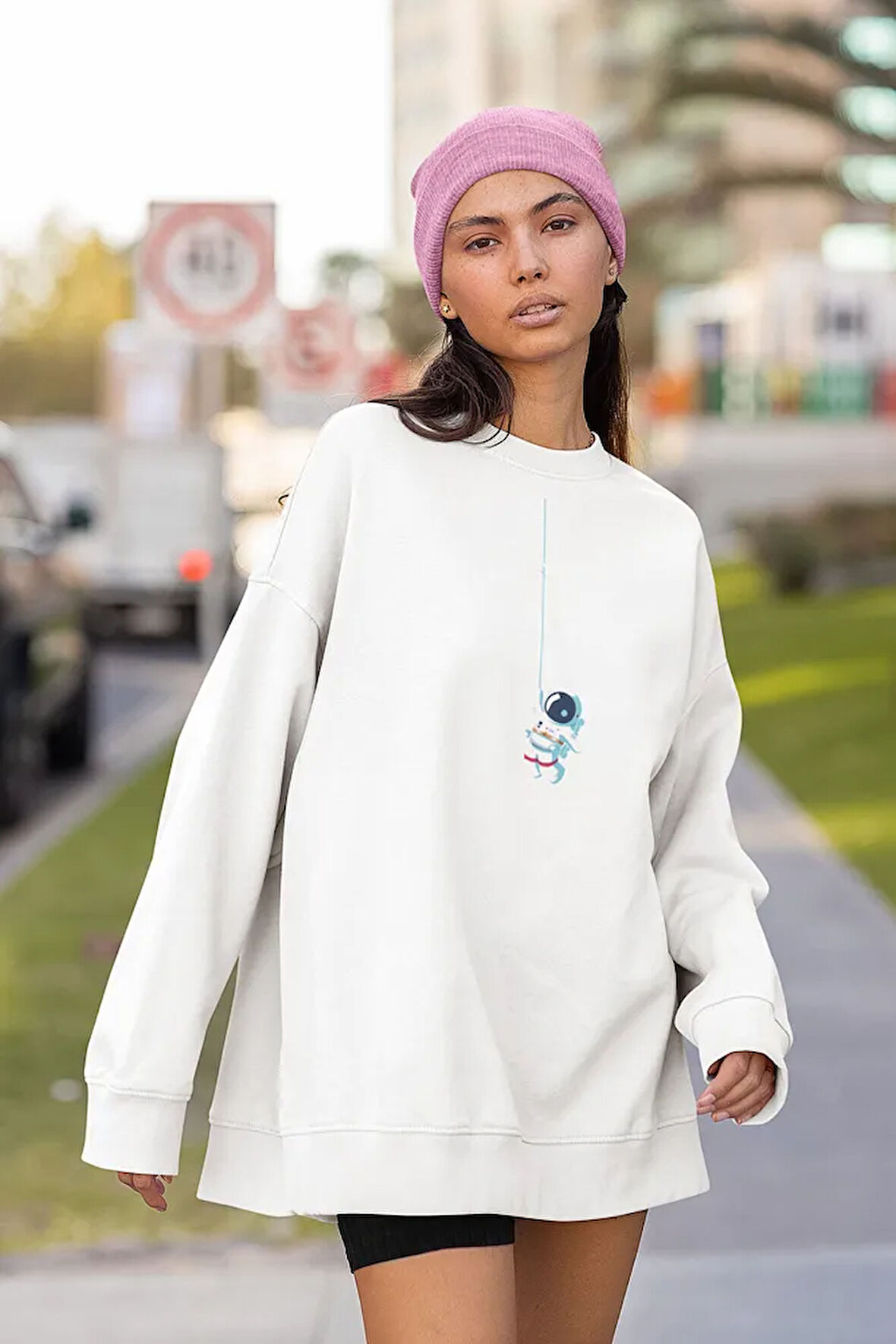 Astronaut Baskılı Unisex Oversize Tasarım Sweatshirt