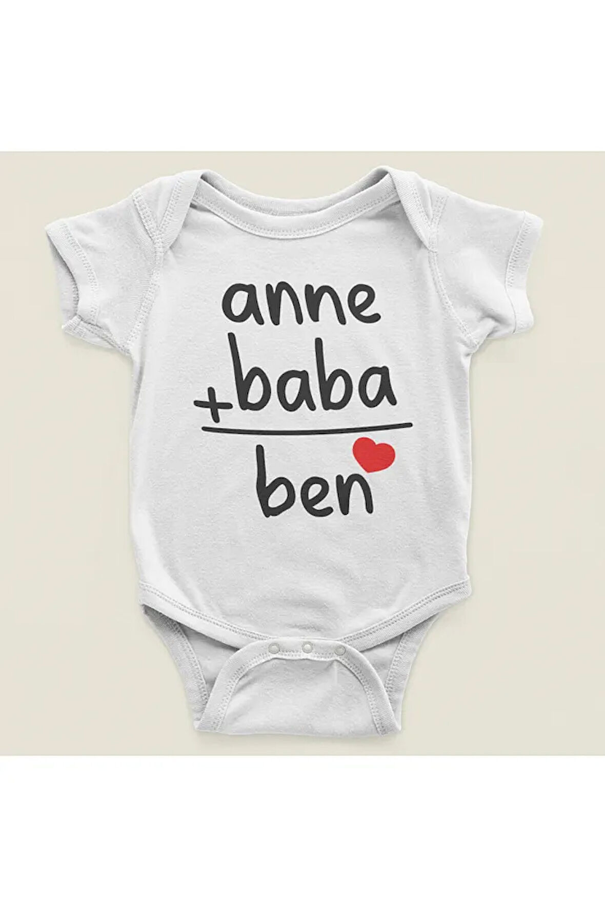 Anne + Baba = Ben Yazılı Pamuklu Yumuşak Unisex Çıtçıtlı Body Zıbın