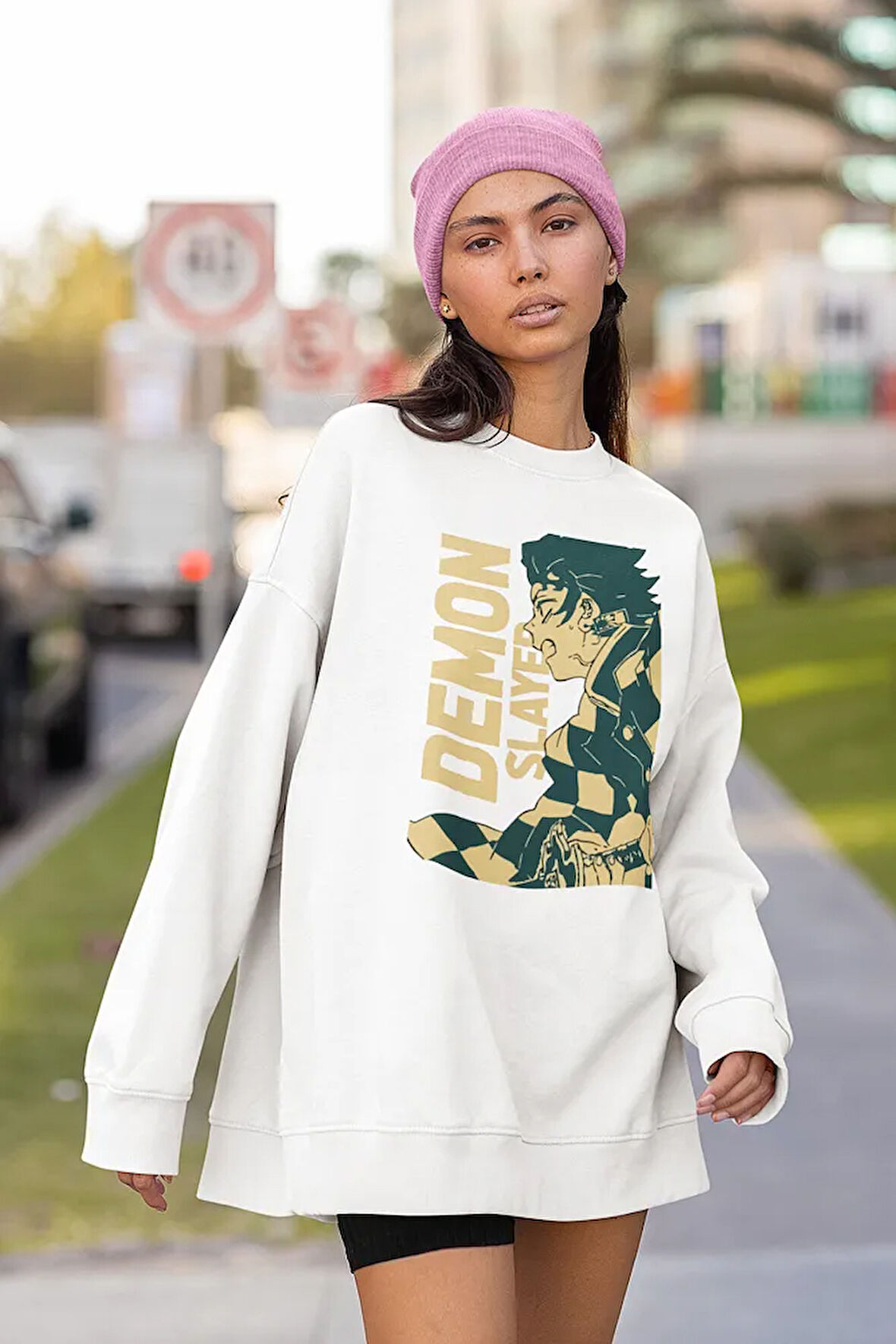 Anime Karakter Baskılı Unisex Oversize Demon Slayer Sweatshirt