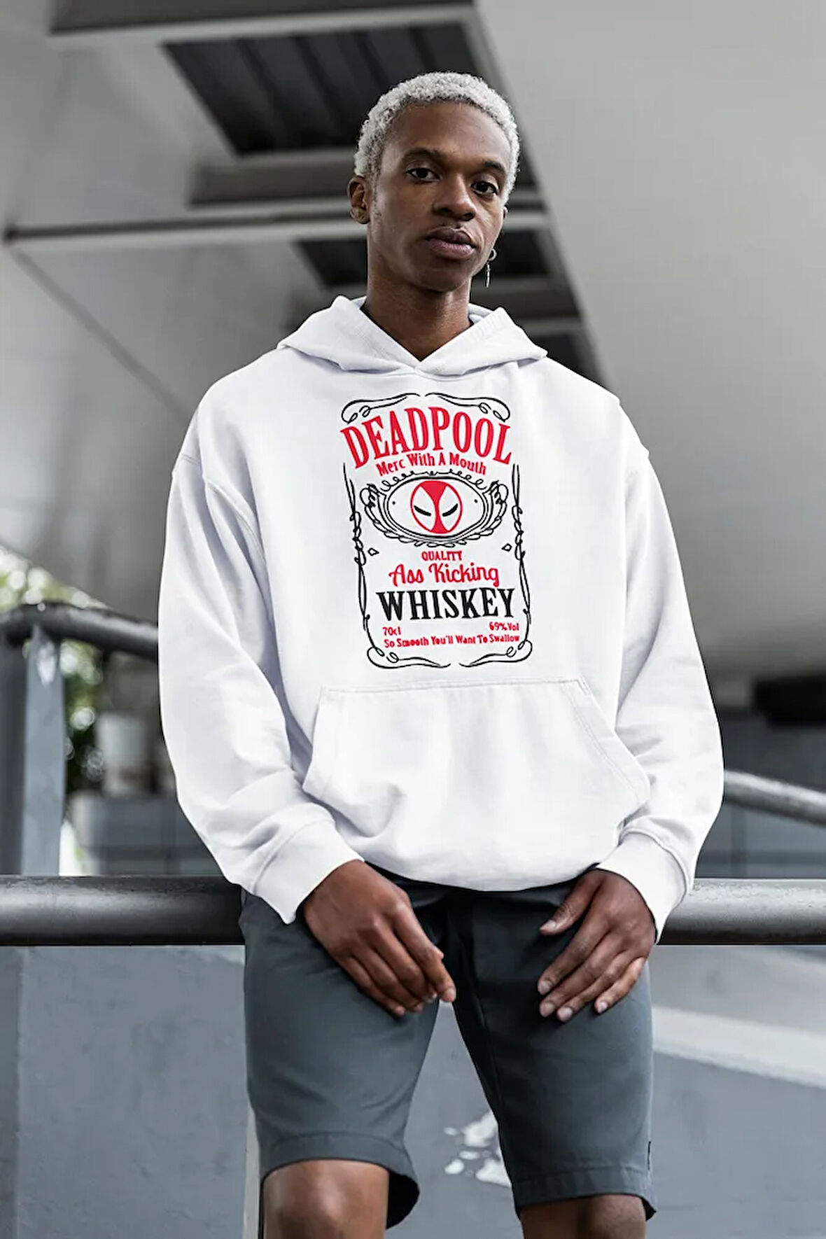 Deadpool Whiiskey Yazılı Unisex Oversize Hoodie