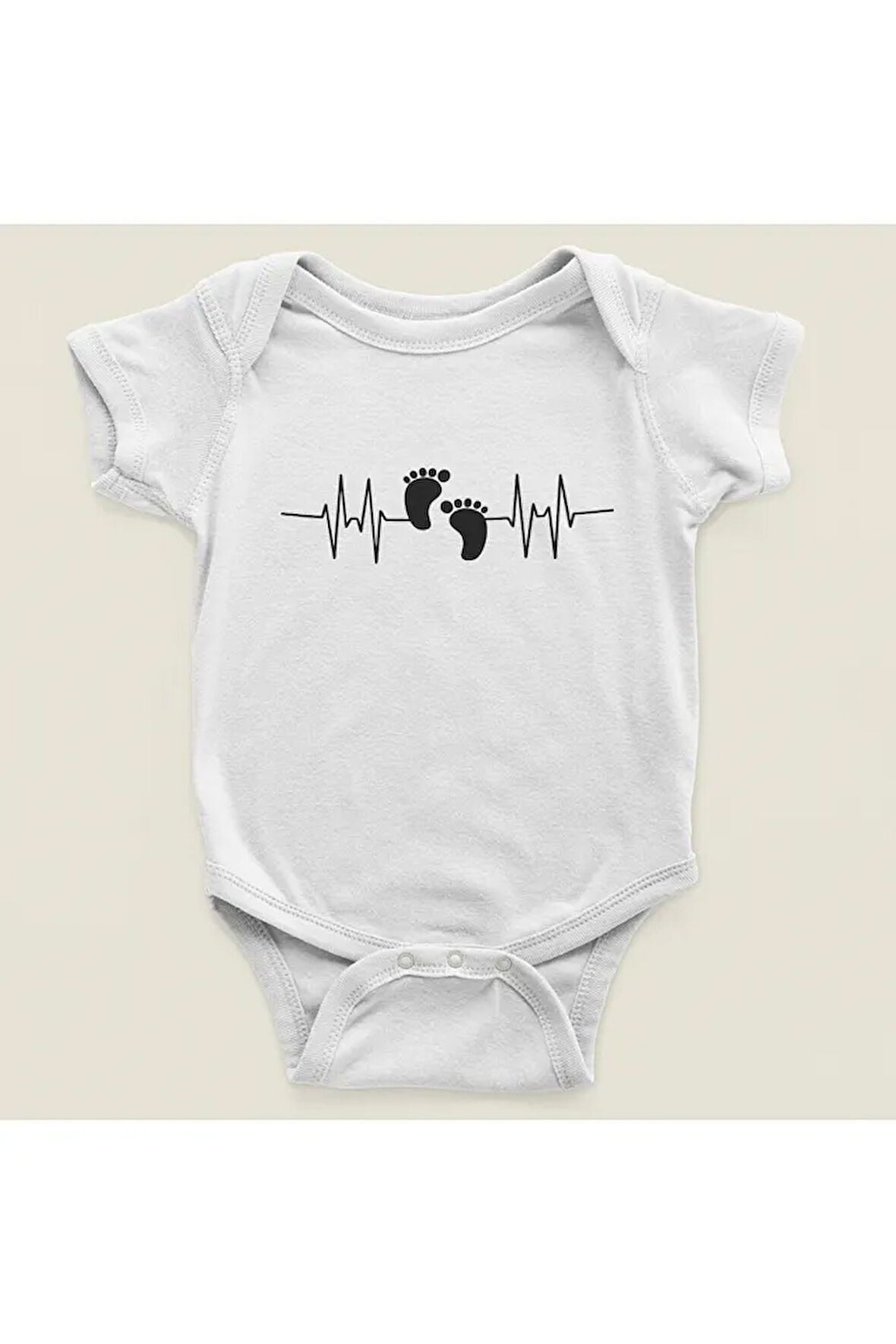 Tasarım Bebek Kalp Atış Ritmi Baskılı Pamuklu Yumuşak Unisex Çıtçıtlı Body Zıbın