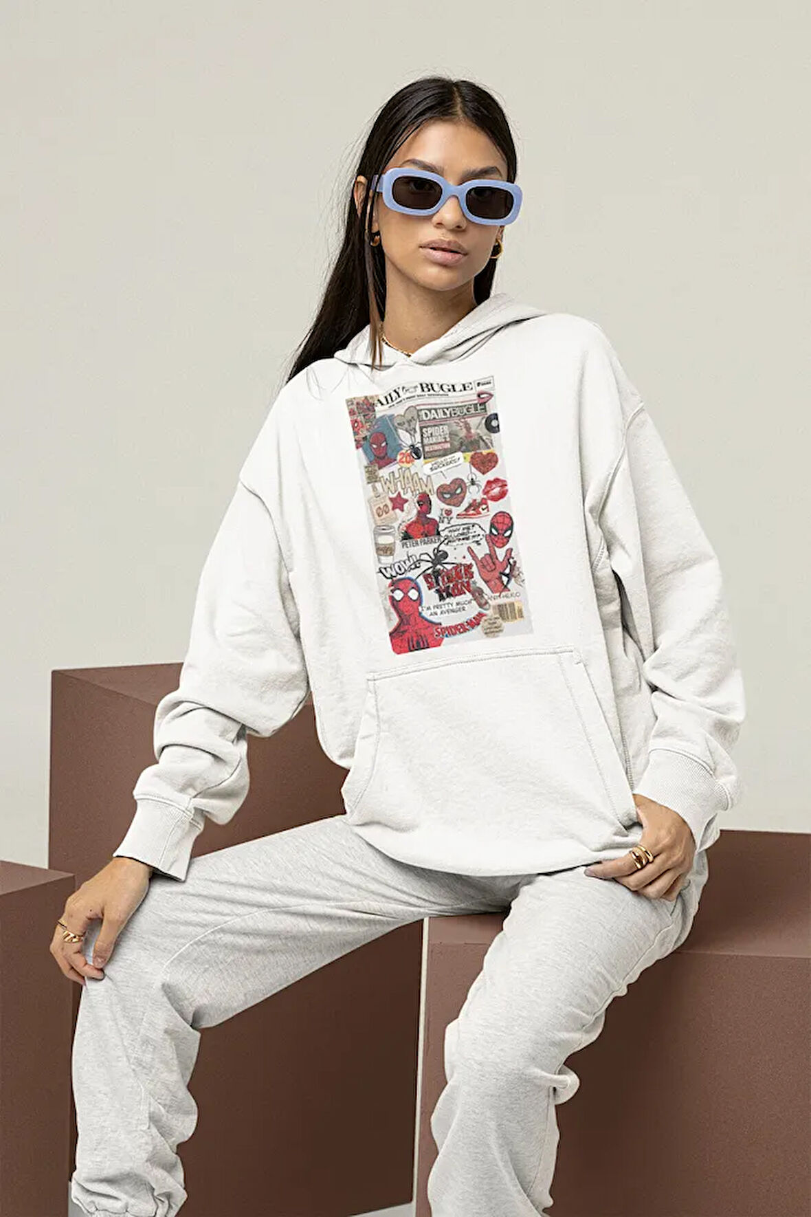 Daily Bugle Baskılı Unisex Oversize Örümcek Adam Hoodie