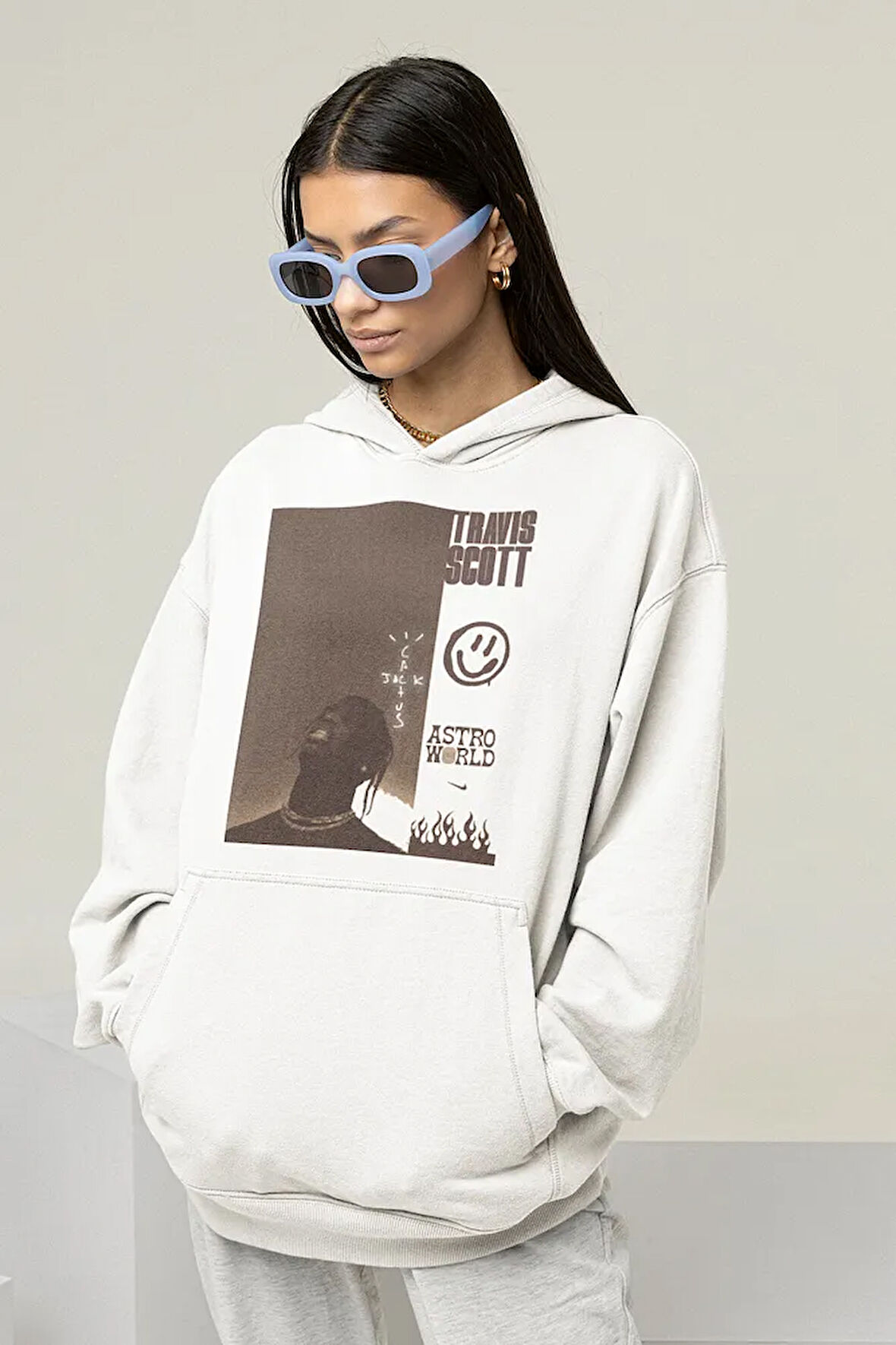 Travis Scott Astro World Baskılı Unisex Oversize Hoodie