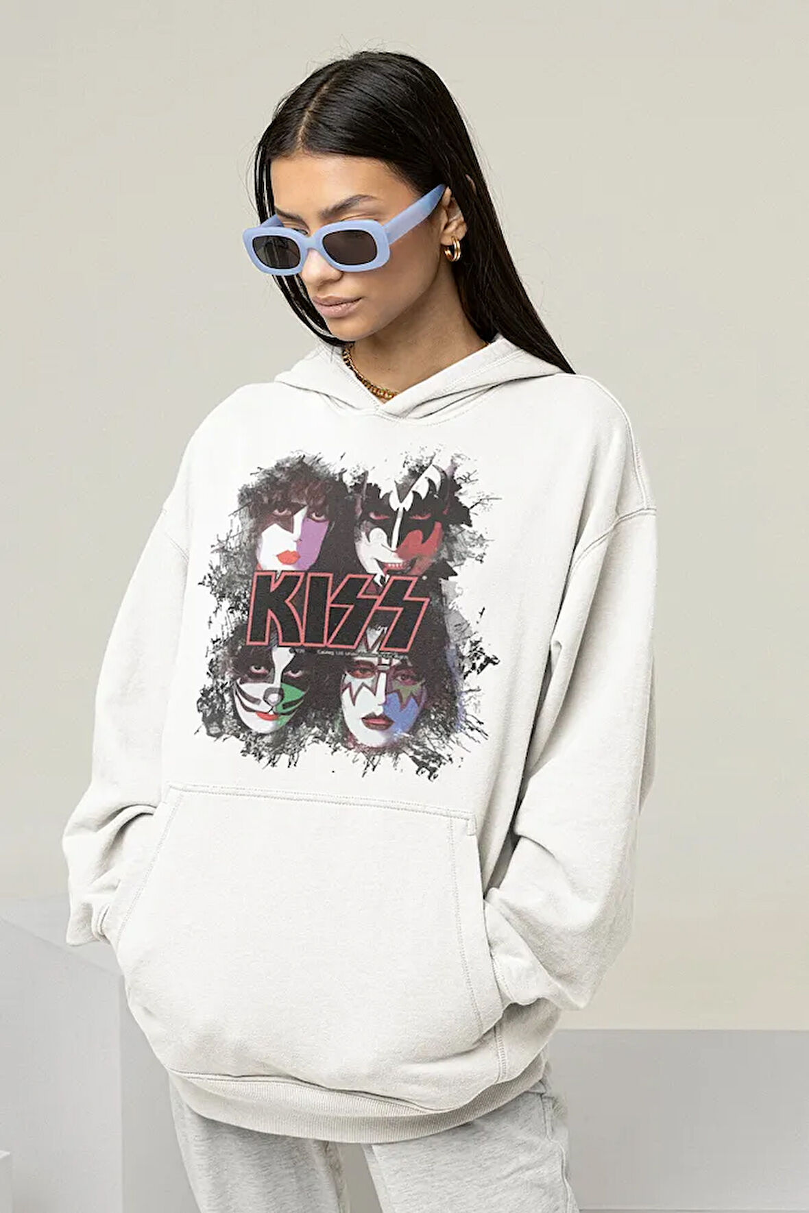 Kiss Müzik Grubu Baskılı Unisex Oversize Rock Metal Hoodie