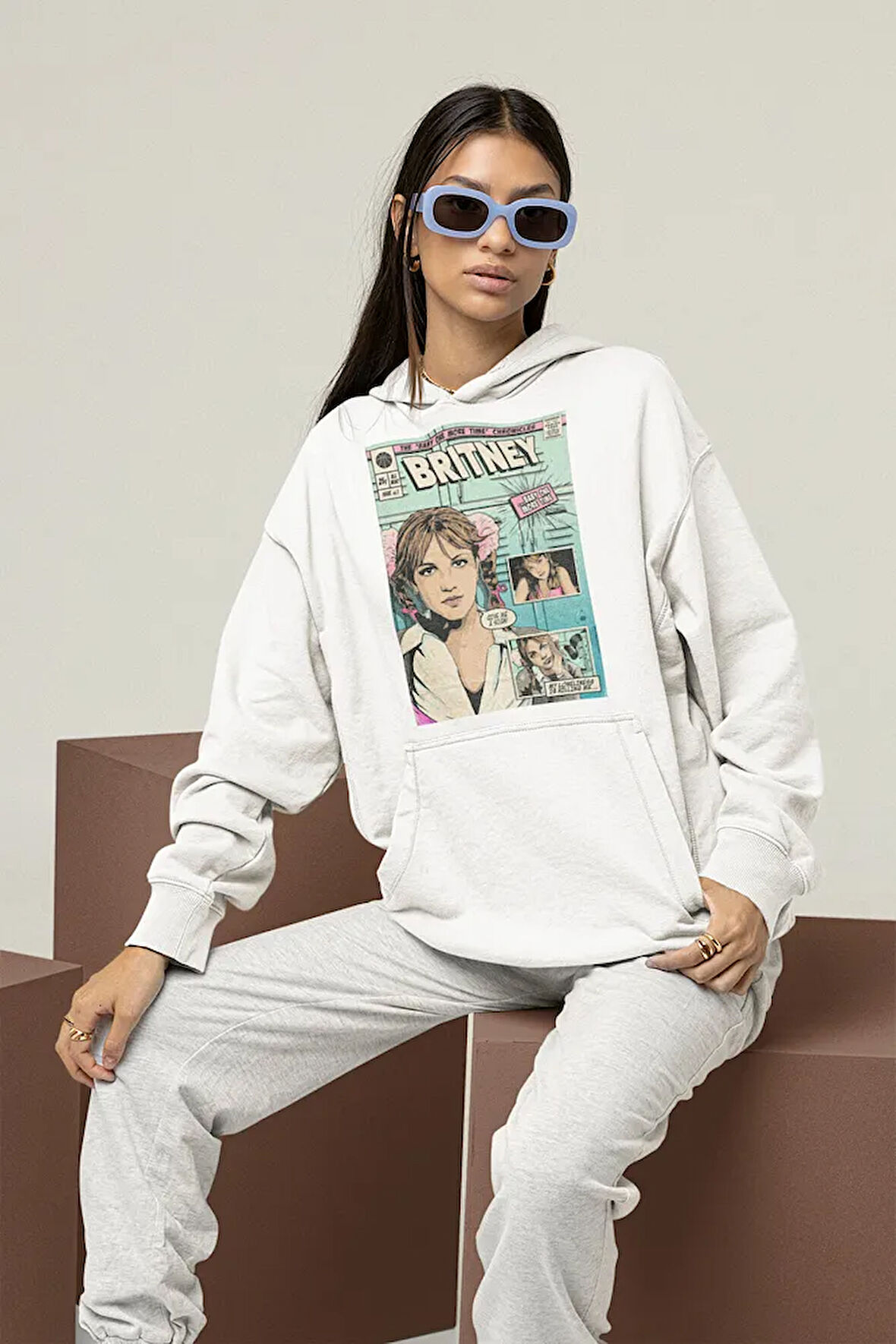 Şarkıcı Britney Spears Dergi Kapağı Temalı Unisex Oversize Hoodie