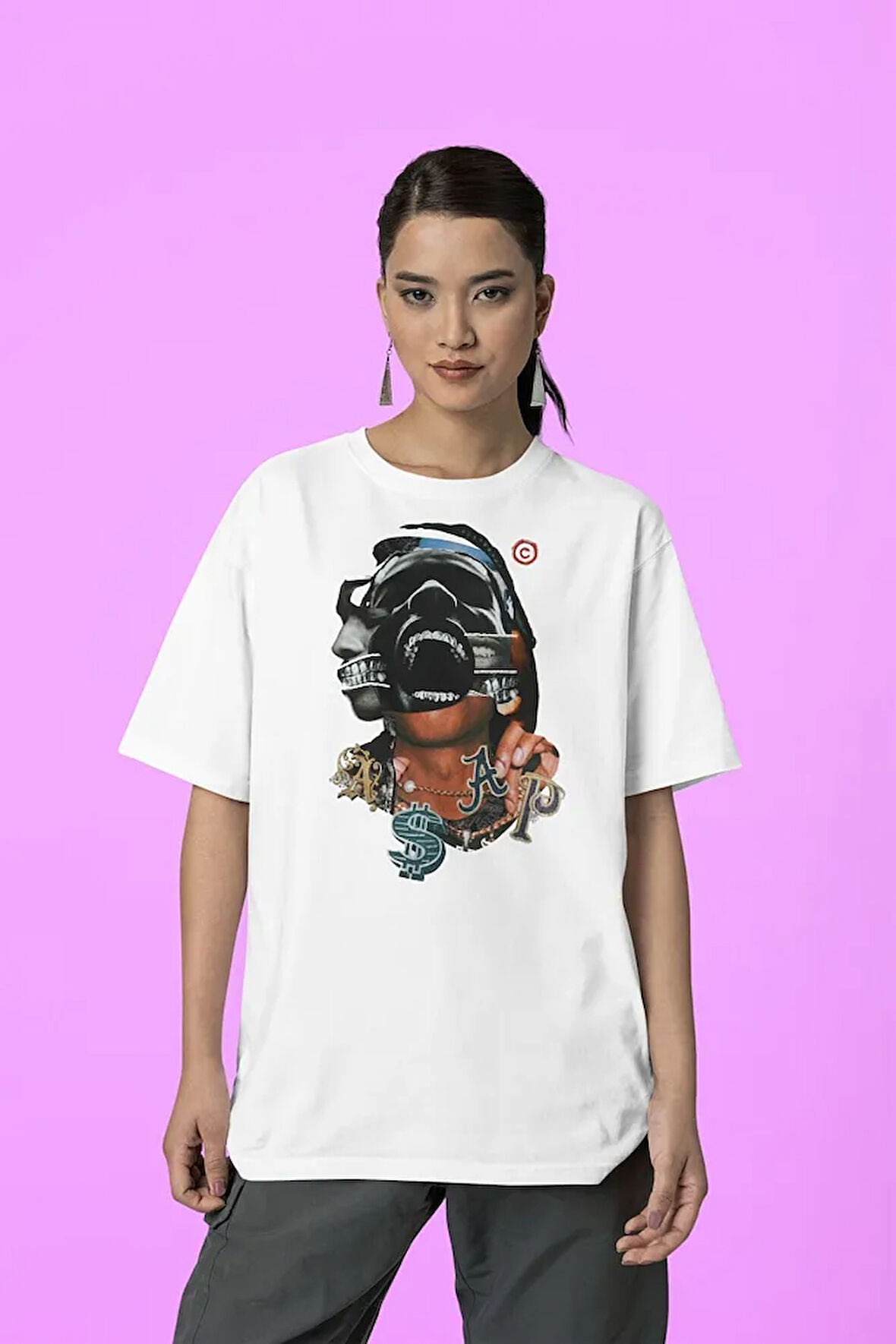 Travis Scott Tasarım Baskılı Unisex Rapper Tişört, Oversize Rap Tişört