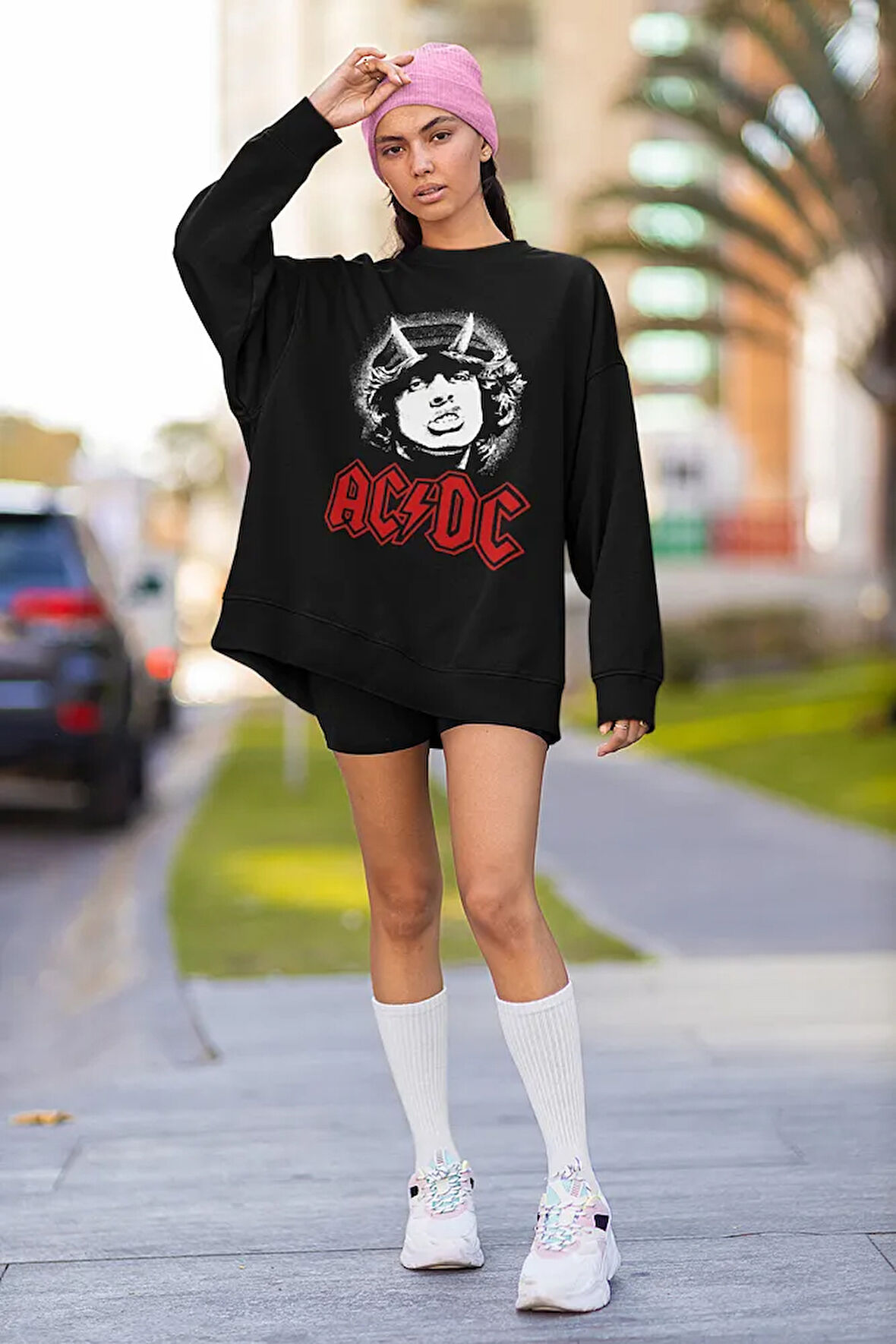 AC DC Baskılı Unisex Oversize Müzik Grubu Sweatshirt
