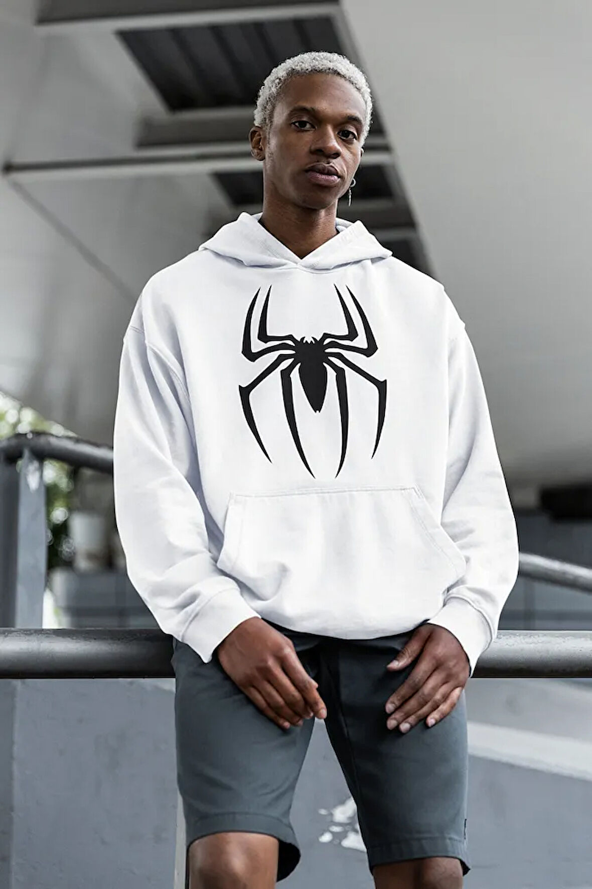 Örümcek Adam Logo Baskılı Unisex Oversize Spider Man Hoodie