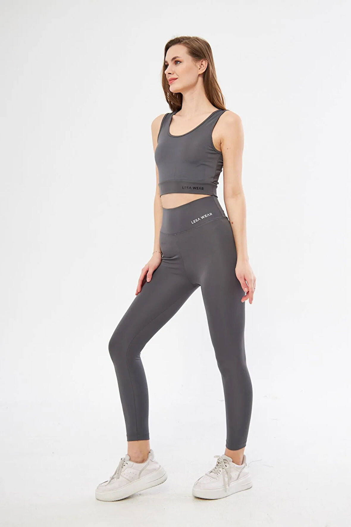 Lesa Wear Yüksek Bel Likralı Toparlayıcı Tayt Crop Takım