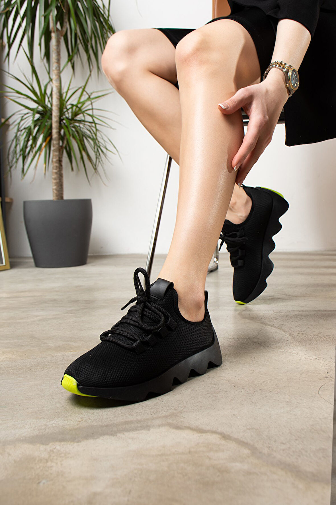 Günlük Kadın Sneaker Spor Ayakkabı Bağcıklı Triko Tırtıklı Kalın Taban Rahat Esnek Hava Alabilen 300