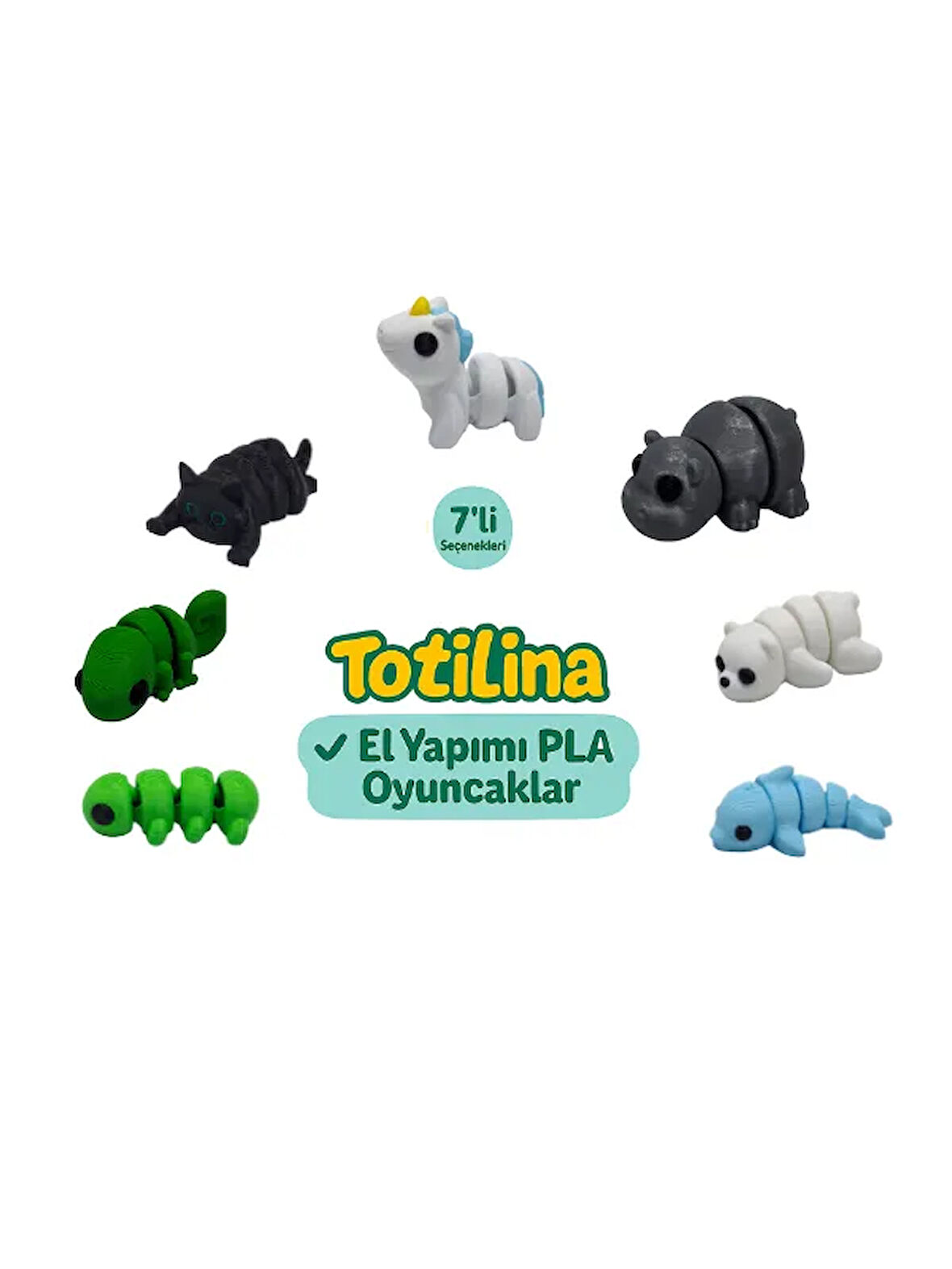 7'li set (Unicorn Hipopotam Ayı Yunus Tırtıl Bukalemun Kedi…)