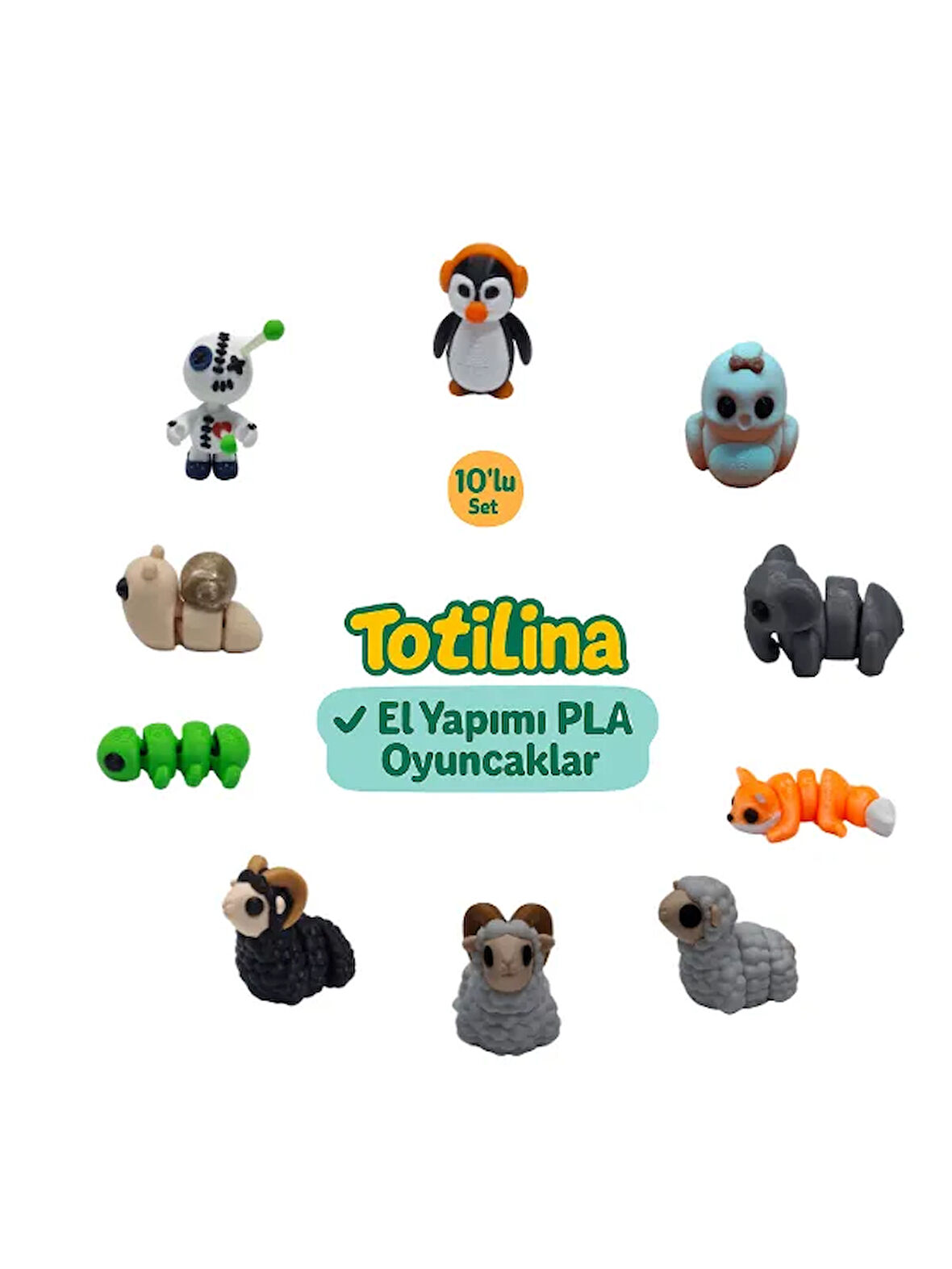 10'lu set (Penguen Kuş Fil Tilki Koyun koç koç Tırtıl Salyangoz…)