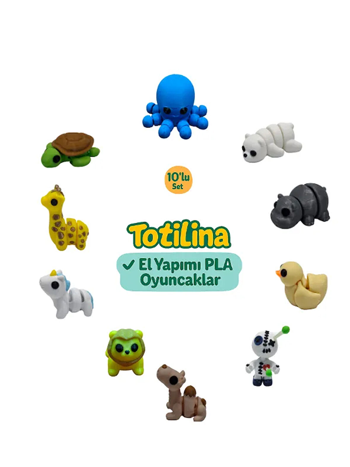 10'lu set (Ahtapot Ayı Hipopotam Ördek Voodoo Deve Aslan Unicorn…)