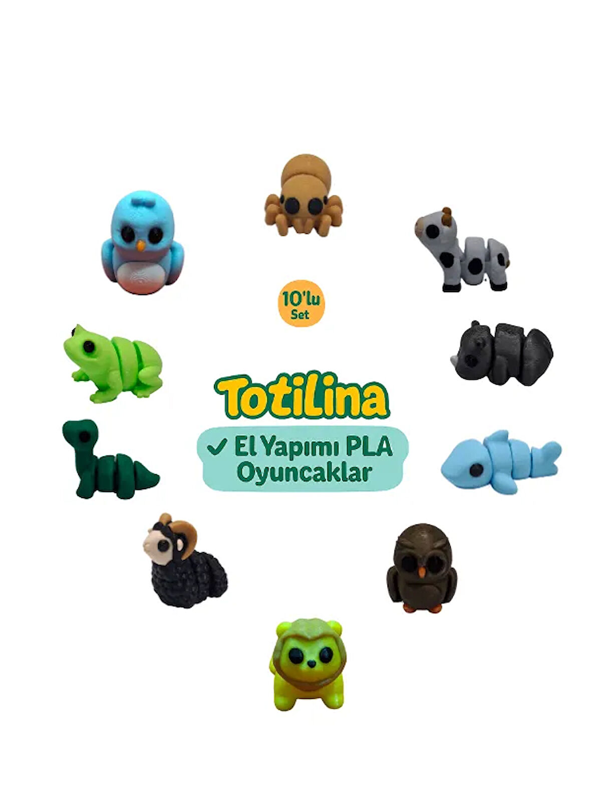 10'lu set (Örümcek İnek Gergedan Köpek balığı Baykuş Aslan koç…)