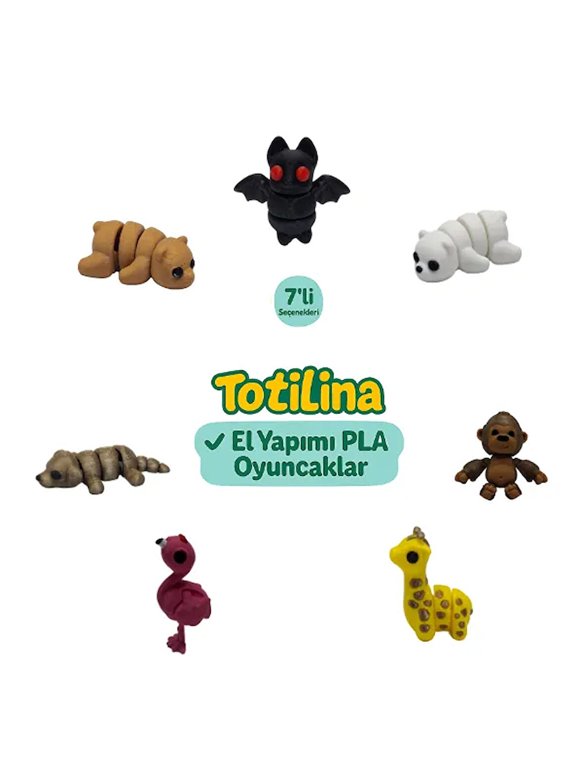 7'li set (Yarasa Ayı Goril Zürafa Flamingo Köpek Ayı…)