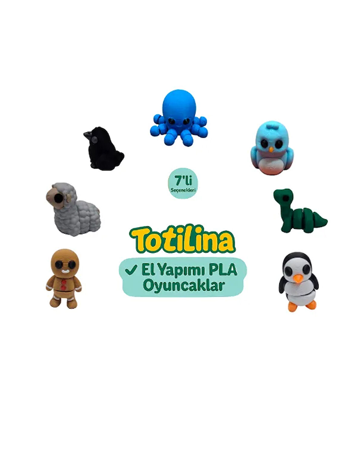 7'li set (Ahtapot Kuş Dinozor Penguen Kurabiye adam Koyun Karga…)