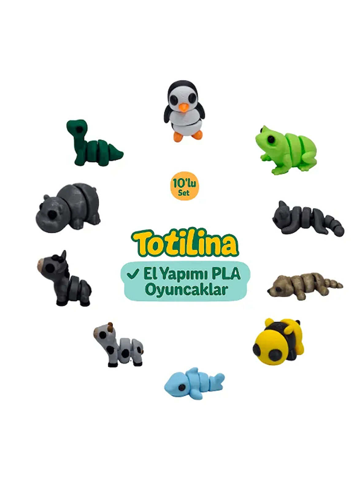 10'lu set (penguen kurbağa kedi köpek arı köpek balığı inek eşek…)
