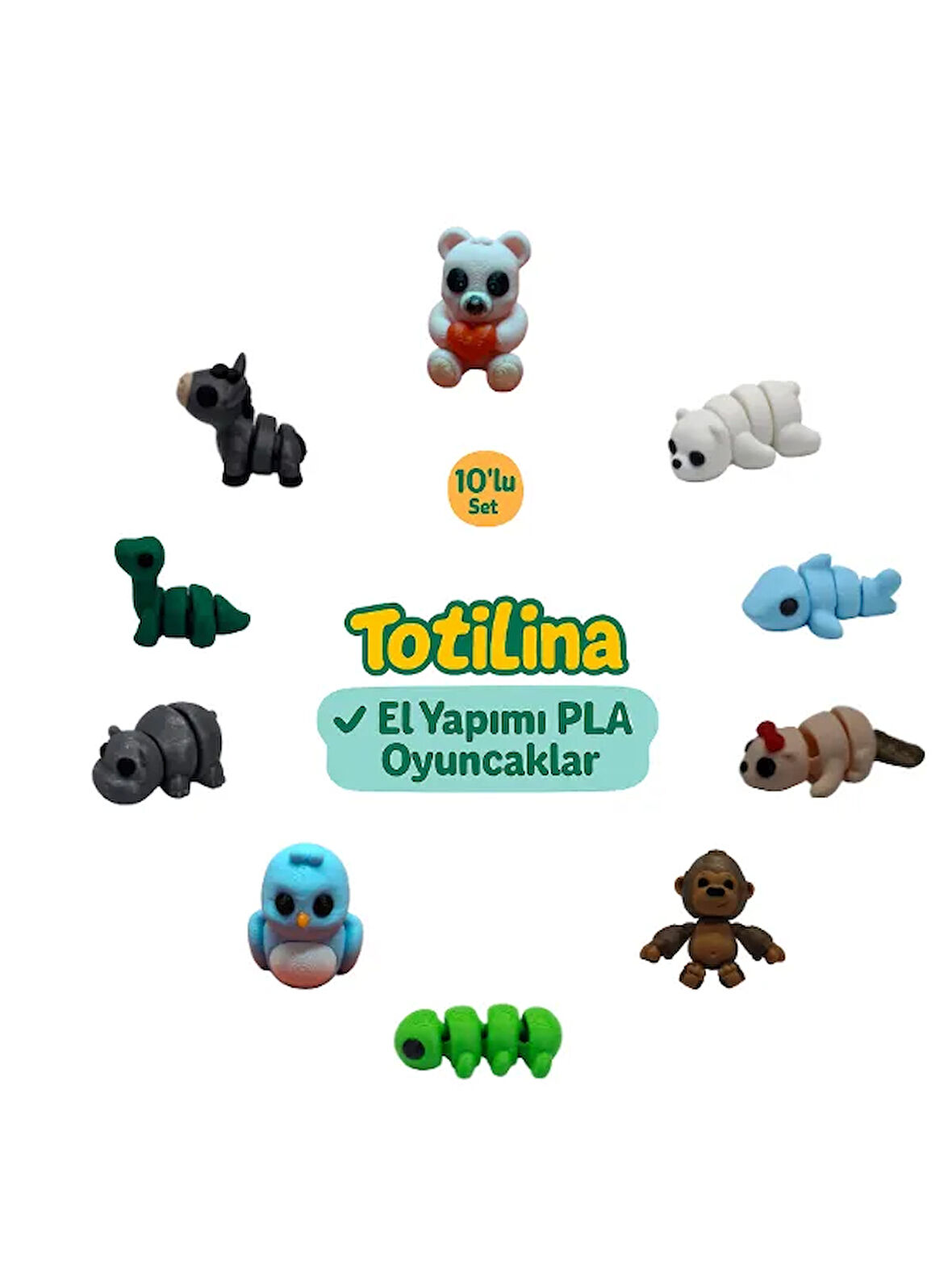 10'lu set (ayı köpek balığı su samuru goril tırtıl kuş hipopotam…)