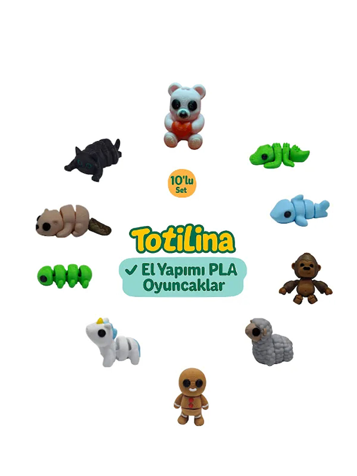 10'lu set (ayı timsah köpek balığı goril koyun kurabiye adam…)