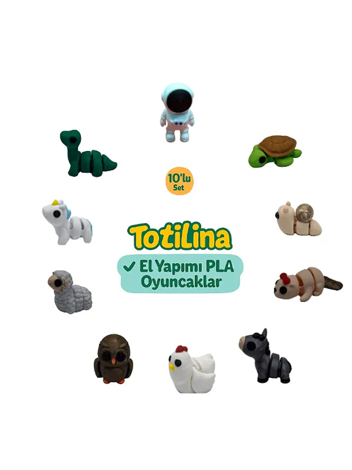 10'lu set (astronot kaplumbağa salyangoz su samuru eşek…)
