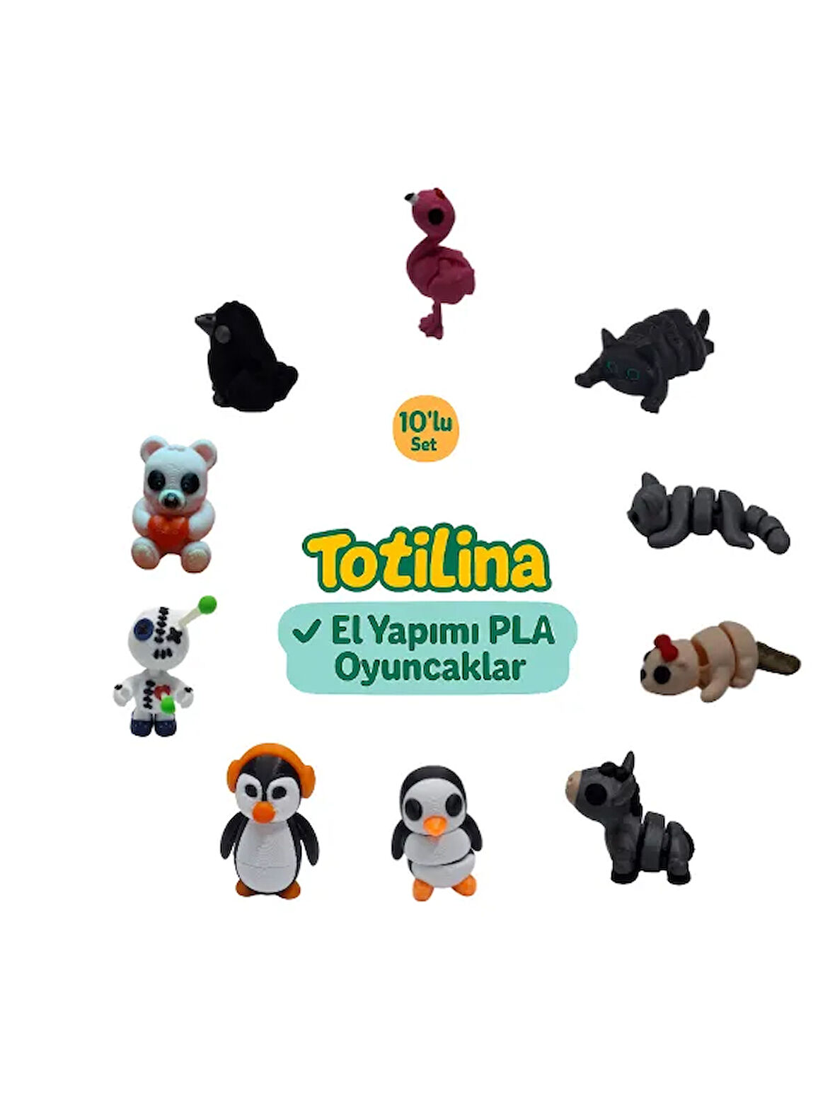 10'lu set (flamingo kedi su samuru eşek penguen voodoo ayı karga…)