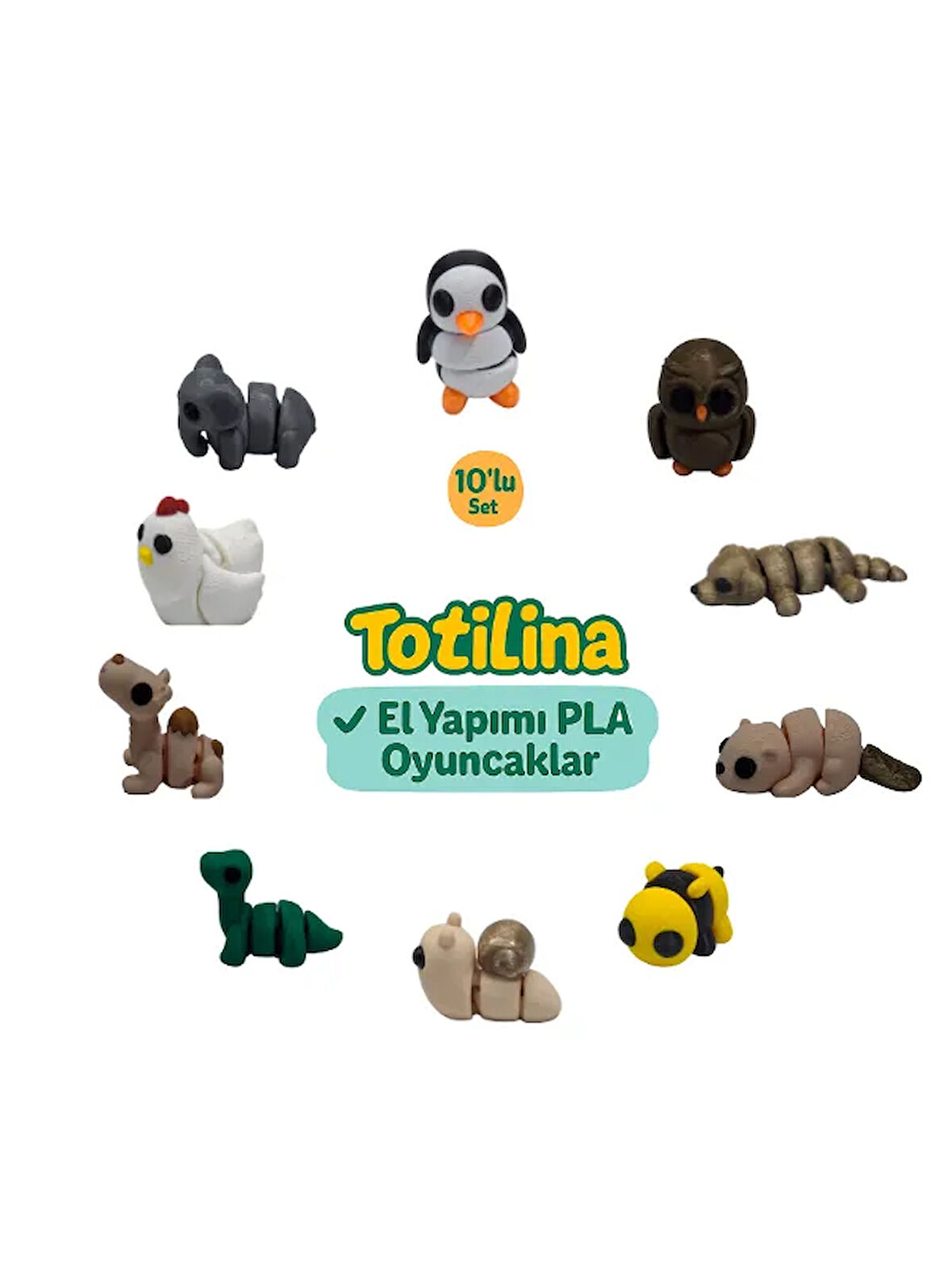 10'lu set (penguen baykuş köpek su samuru arı salyangoz dinozor…)