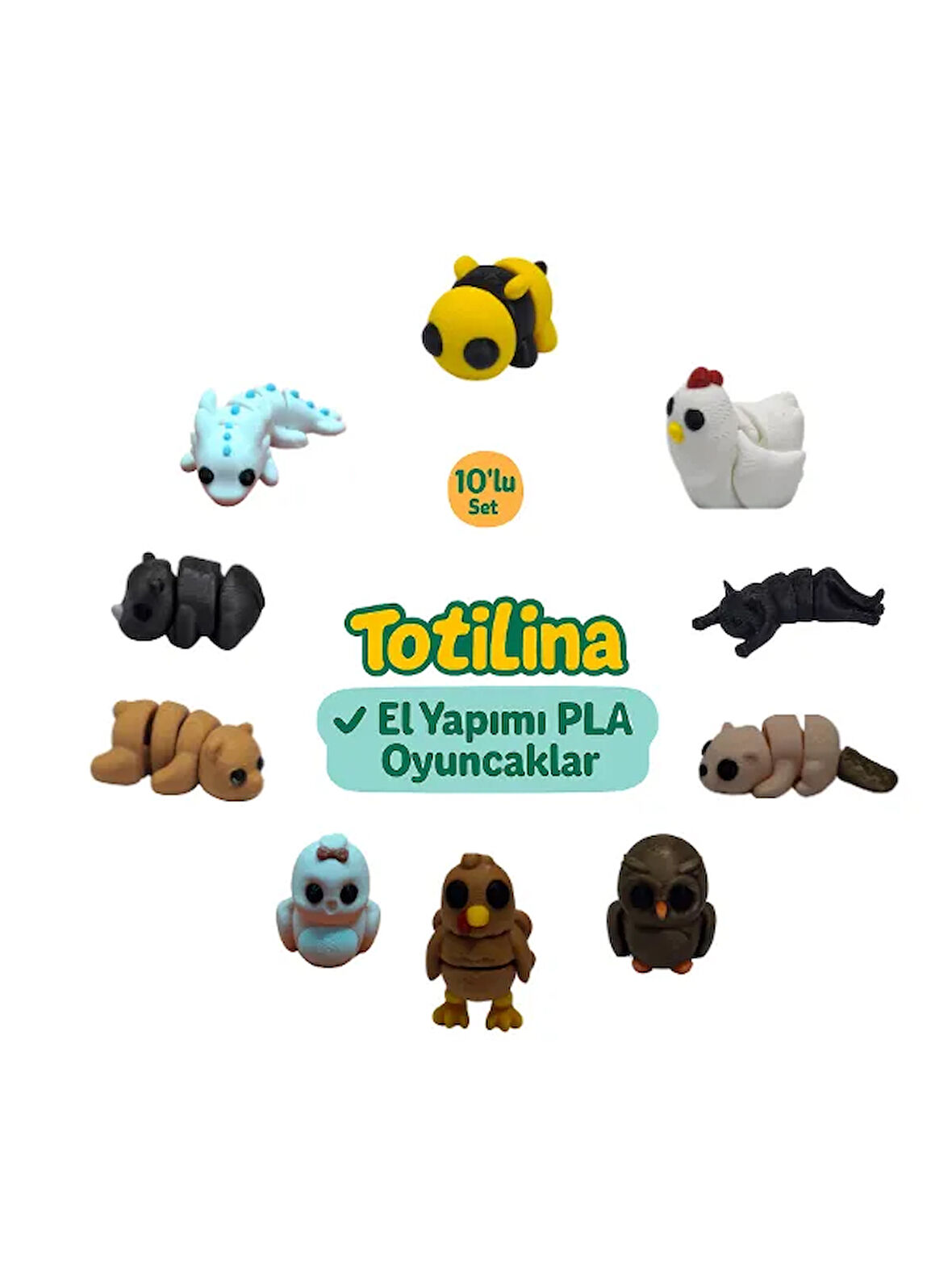 10'lu set (arı tavuk kedi su samuru baykuş hindi kuş ayı gergedan…)