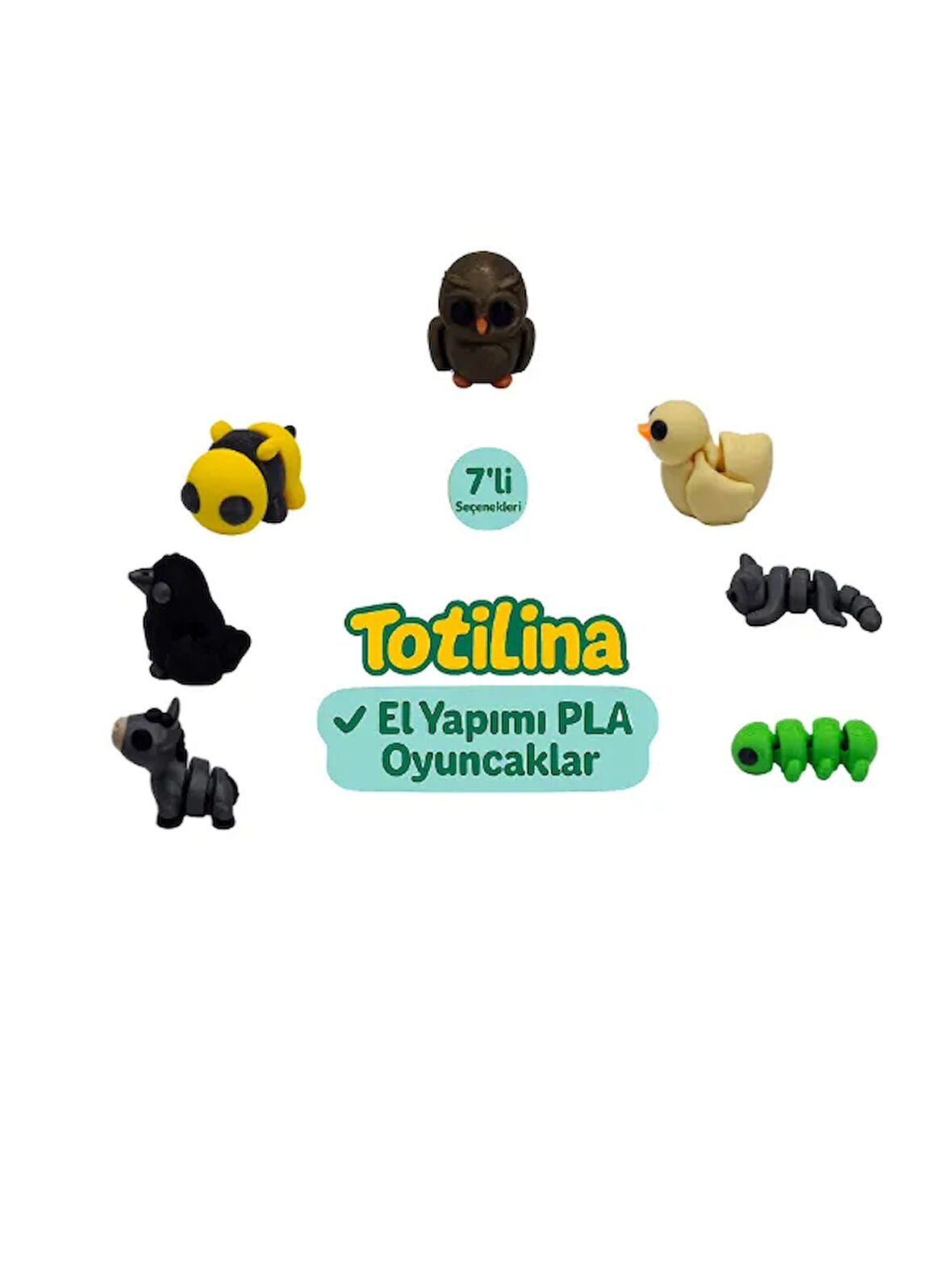 7'li set (baykuş ördek kedi tırtıl eşek karga arı…)