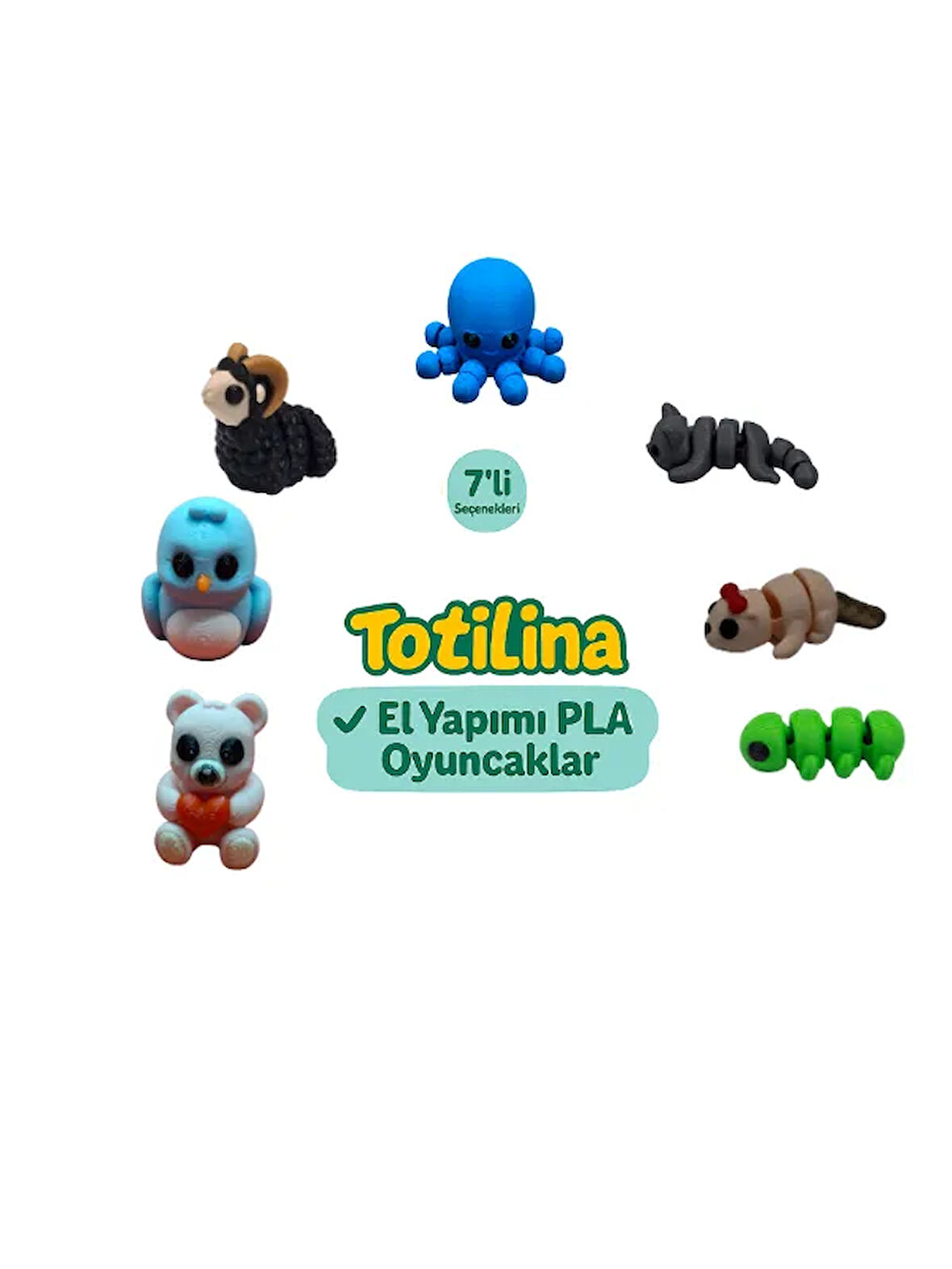 7'li set (ahtapot kedi su samuru tırtıl ayı kuş koç…)