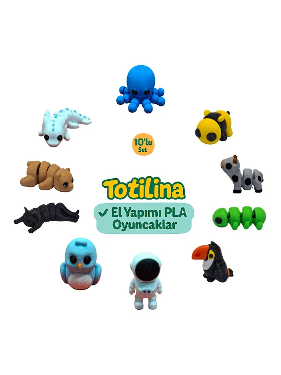 10'lu set (ahtapot arı inek tırtıl tukan kuşu astronot kuş kedi…)
