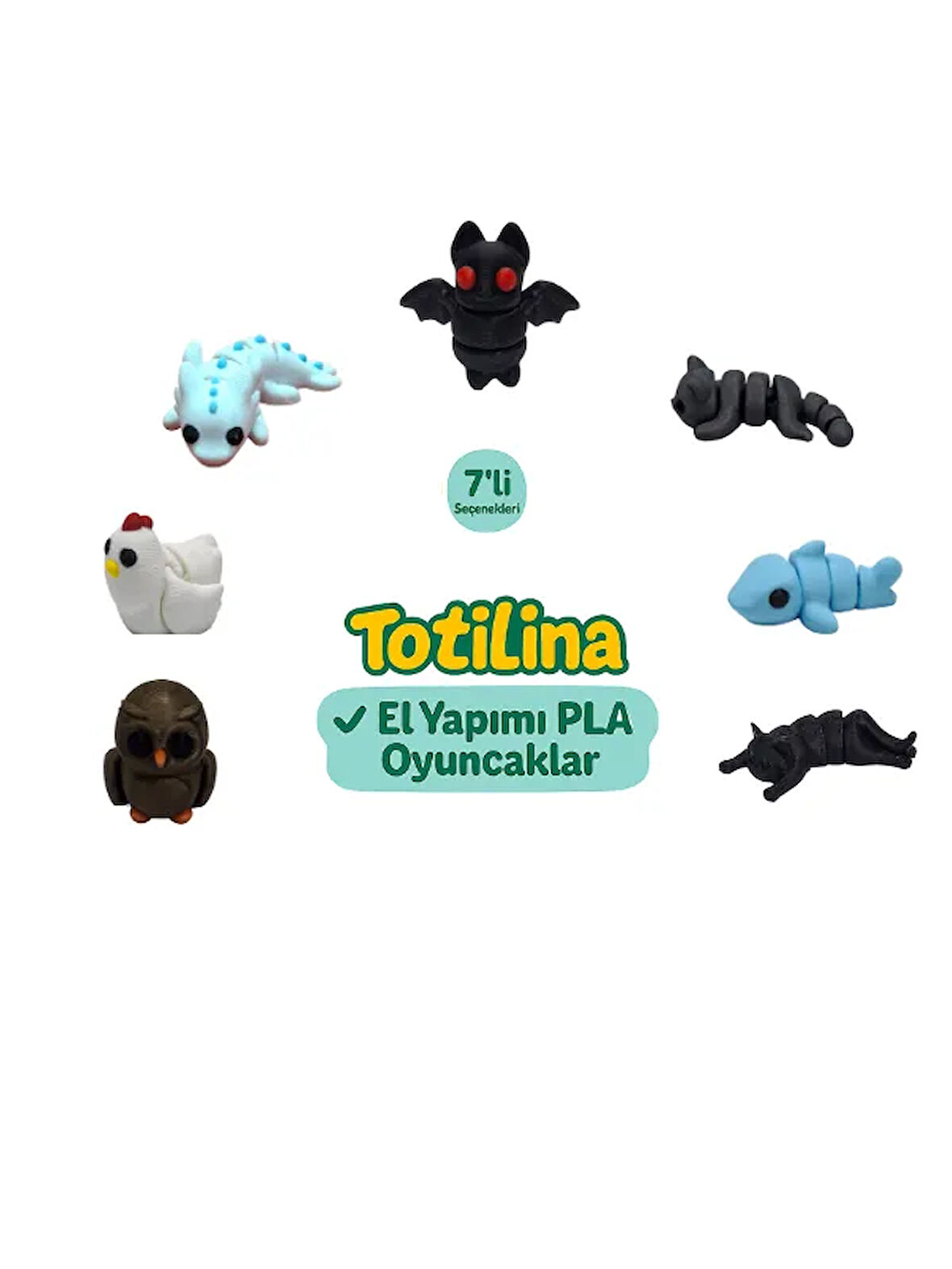 7'li set (yarasa kedi köpek balığı kedi baykuş tavuk aksolotl…)