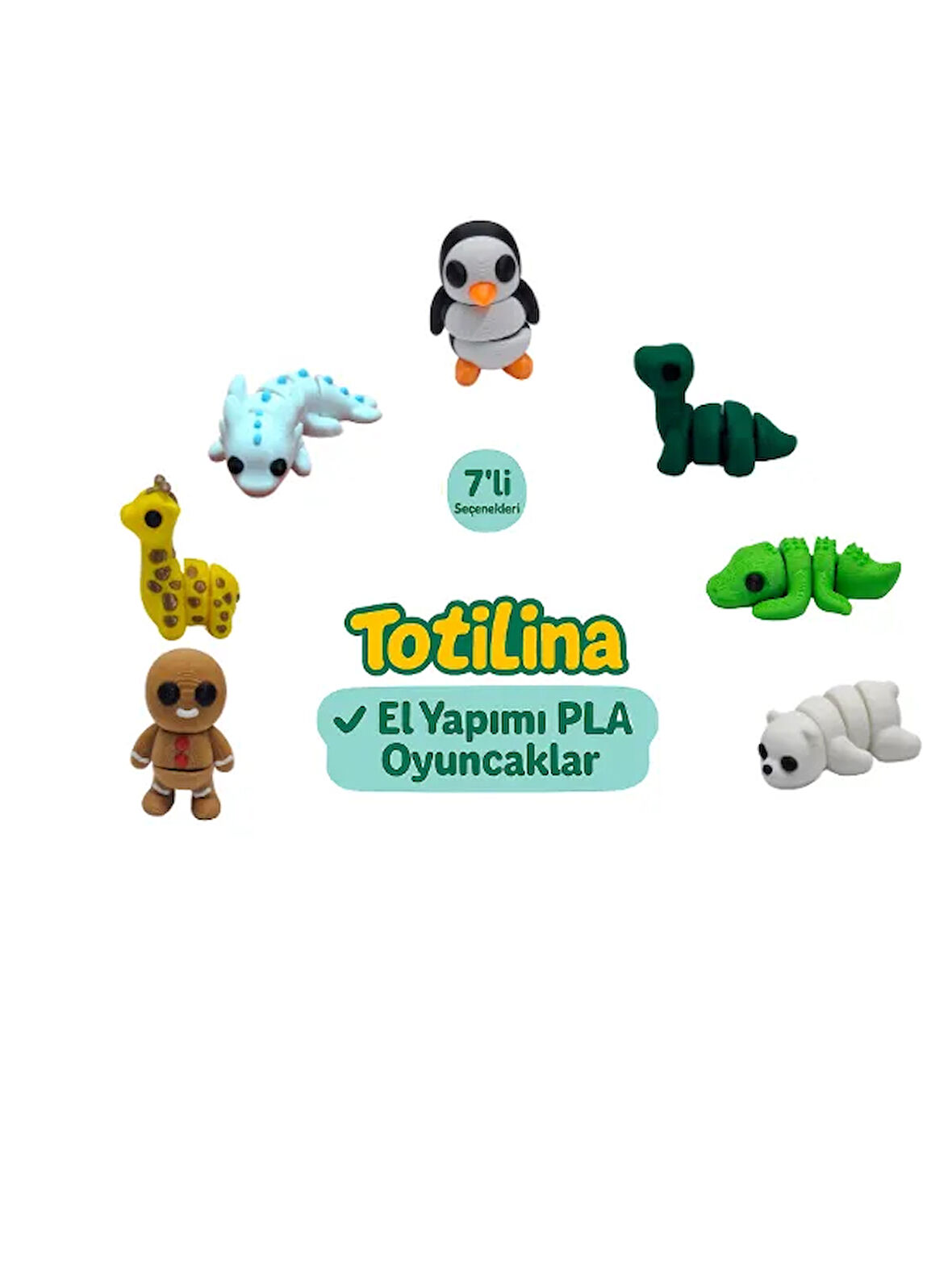 7'li set (penguen dinozor timsah ayı kurabiye adam zürafa aksolotl…)