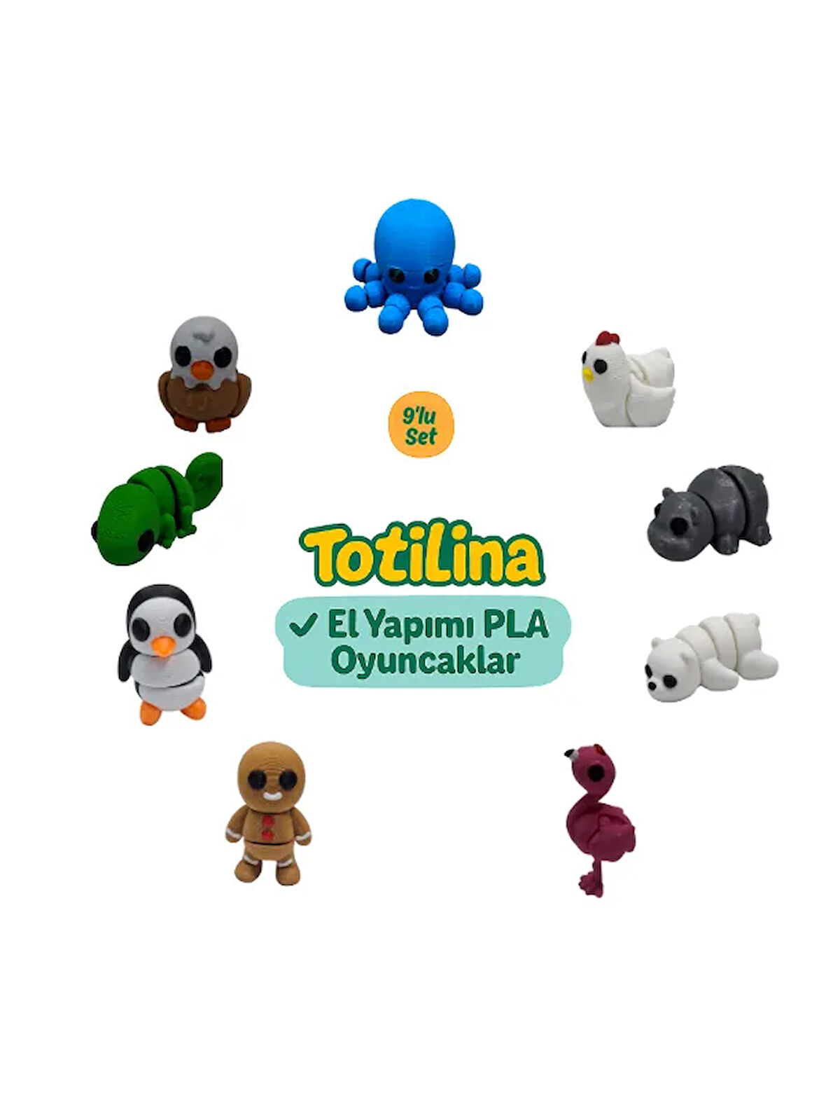 10'lu set (ahtapot tavuk hipopotam ayı flamingo kurabiye adam…)