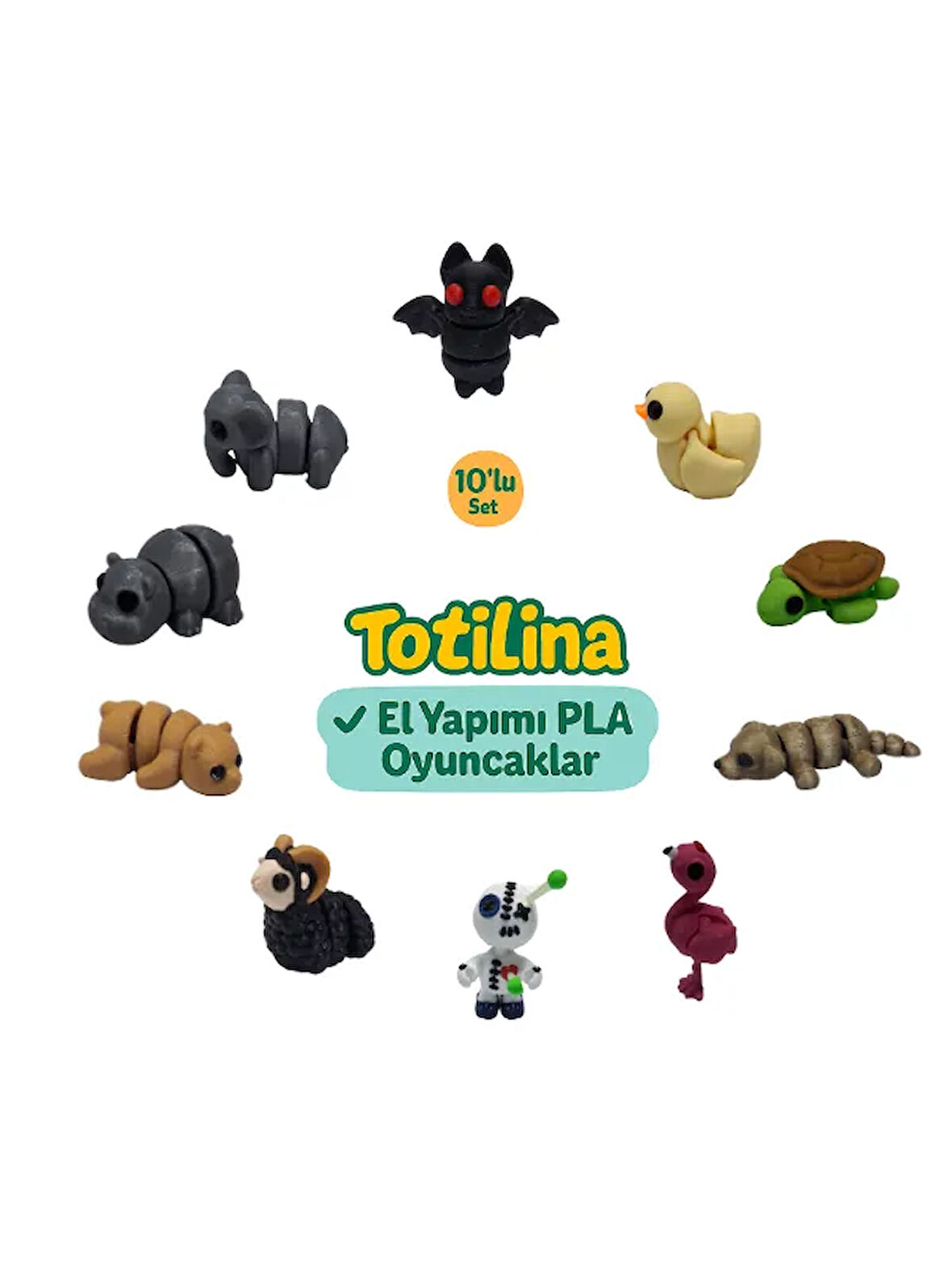 10'lu set (yarasa ördek kaplumbağa köpek flamingo voodoo koç…)