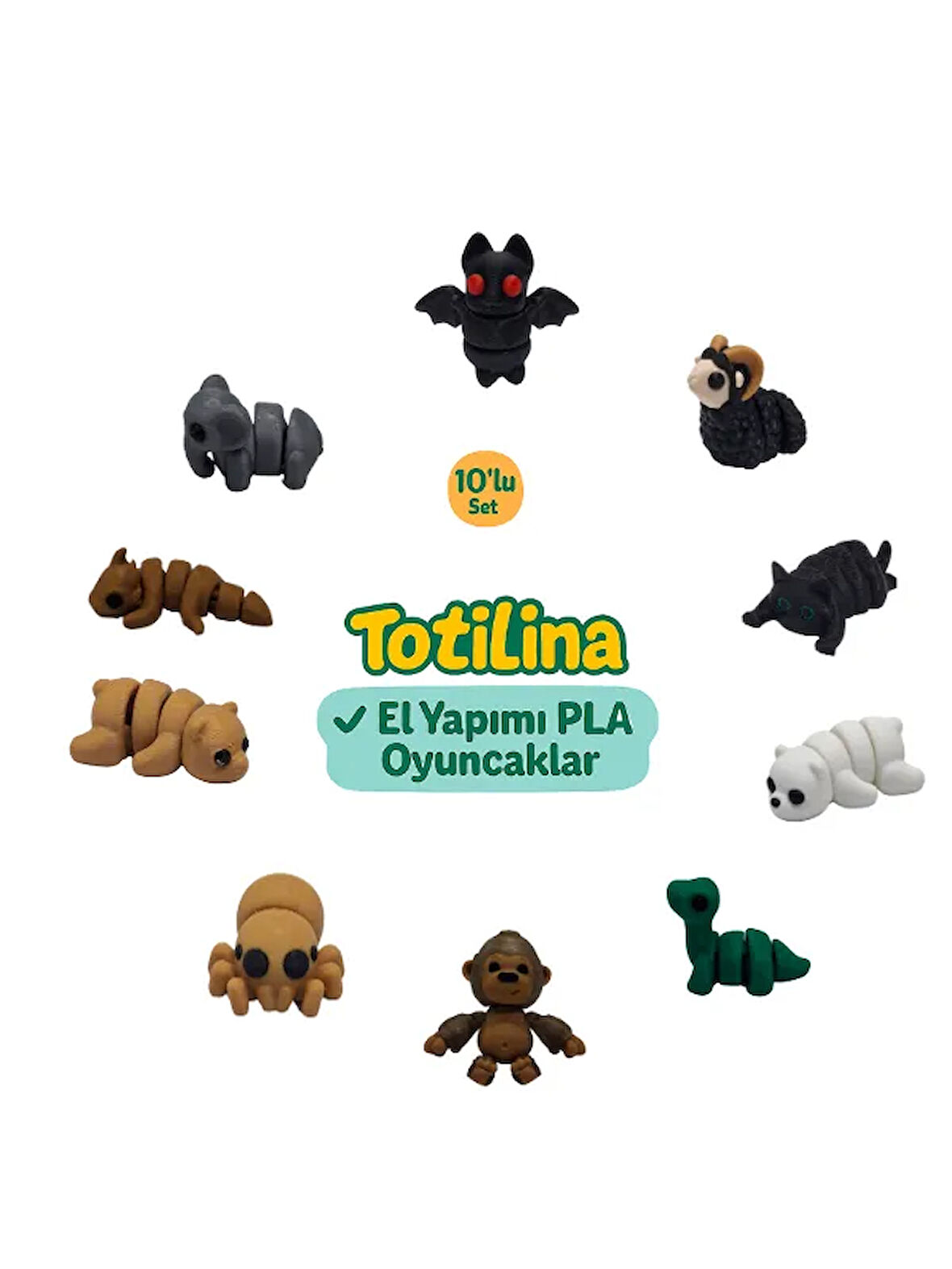 10'lu set (yarasa koç kedi ayı dinozor goril örümcek ayı ejderha…)