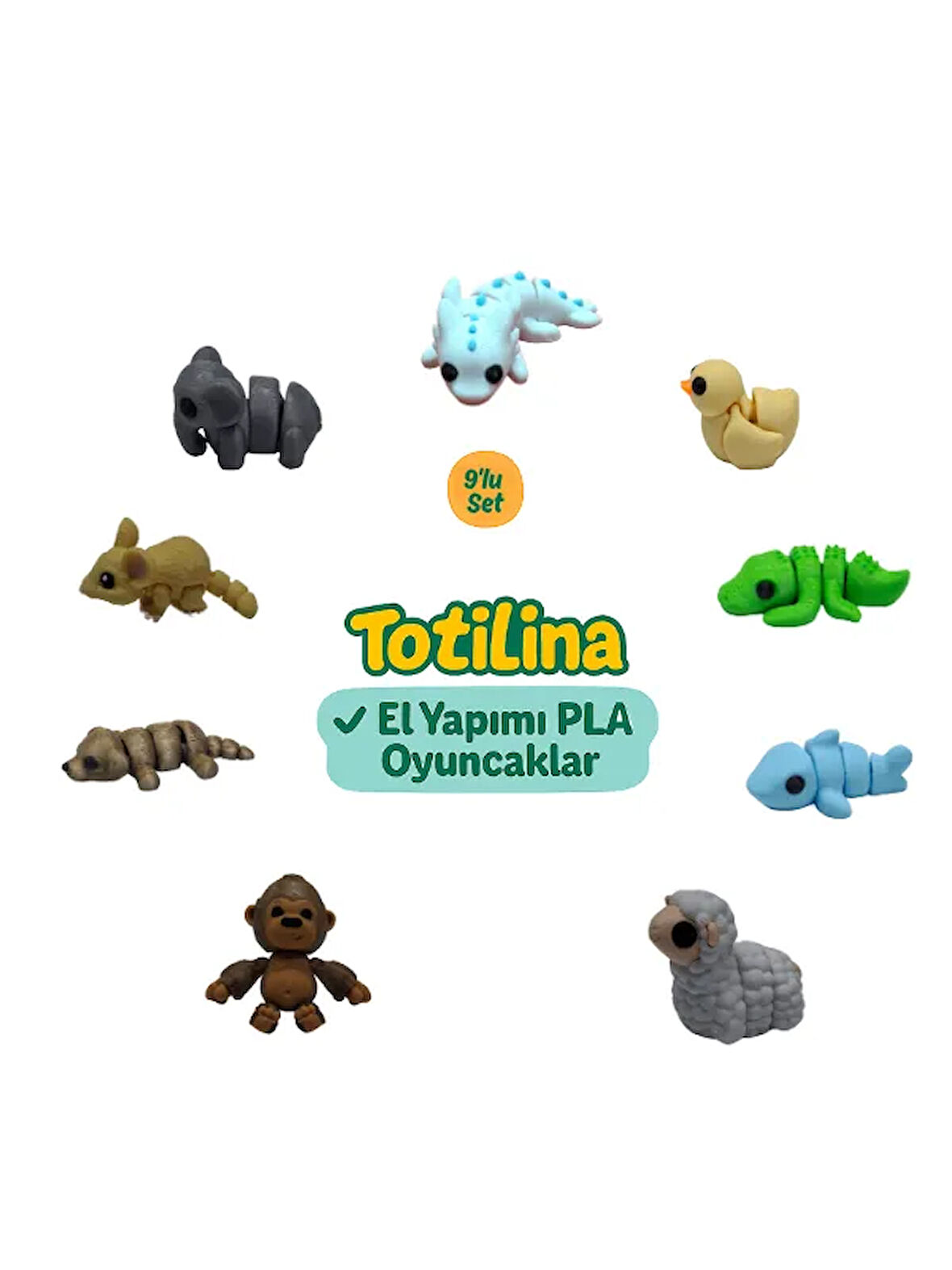 10'lu set (aksolotl ördek timsah köpek balığı koyun goril köpek…)