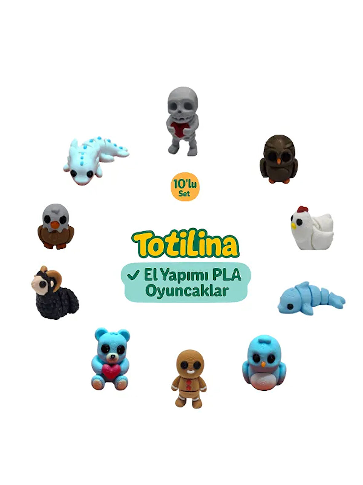10'lu set (iskelet baykuş tavuk tırtıl zürafa ayı köpek balığı…)