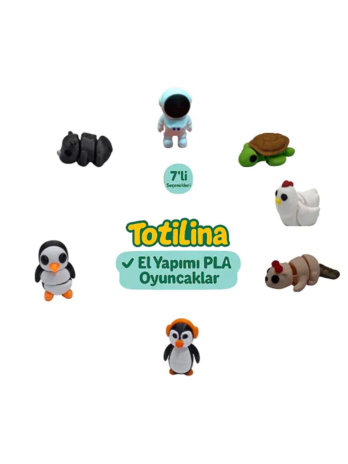 7'li set (astronot kaplumbağa tavuk su samuru penguen gergedan…)