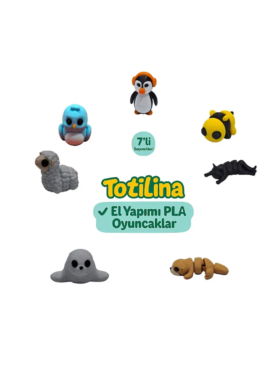 7'li set (penguen arı kedi su samuru fok koyun kuş…)