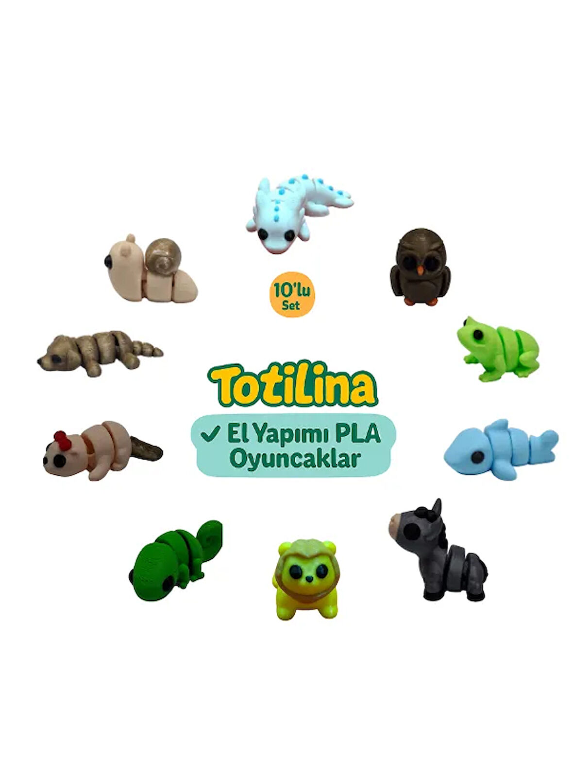 10'lu set (aksolotl baykuş kurbağa köpek balığı eşek aslan…)