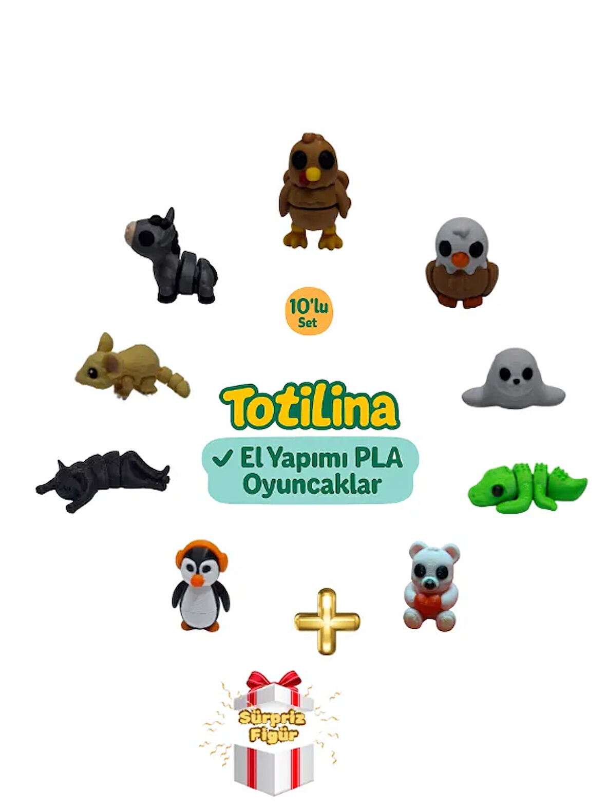 10'lu set (hindi kartal fok timsah ayı penguen kedi fare eşek…)