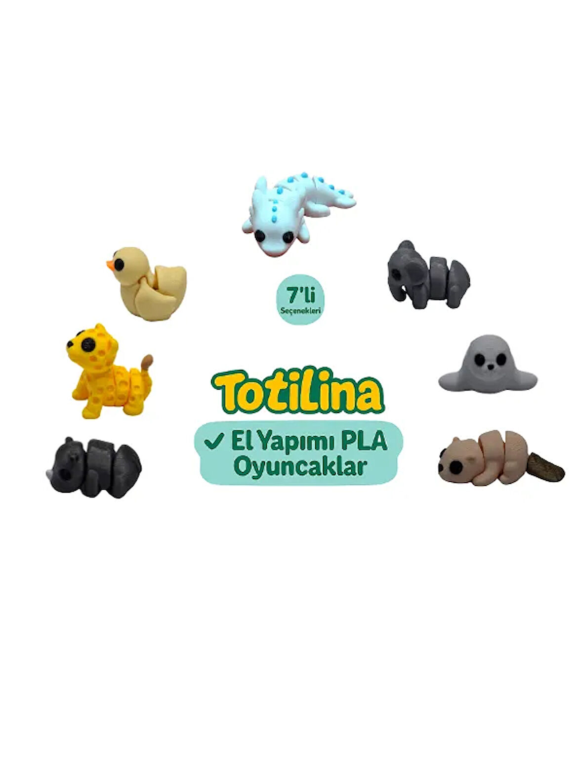 7'li set (aksolotl fil fok su samuru gergedan puma ördek…)