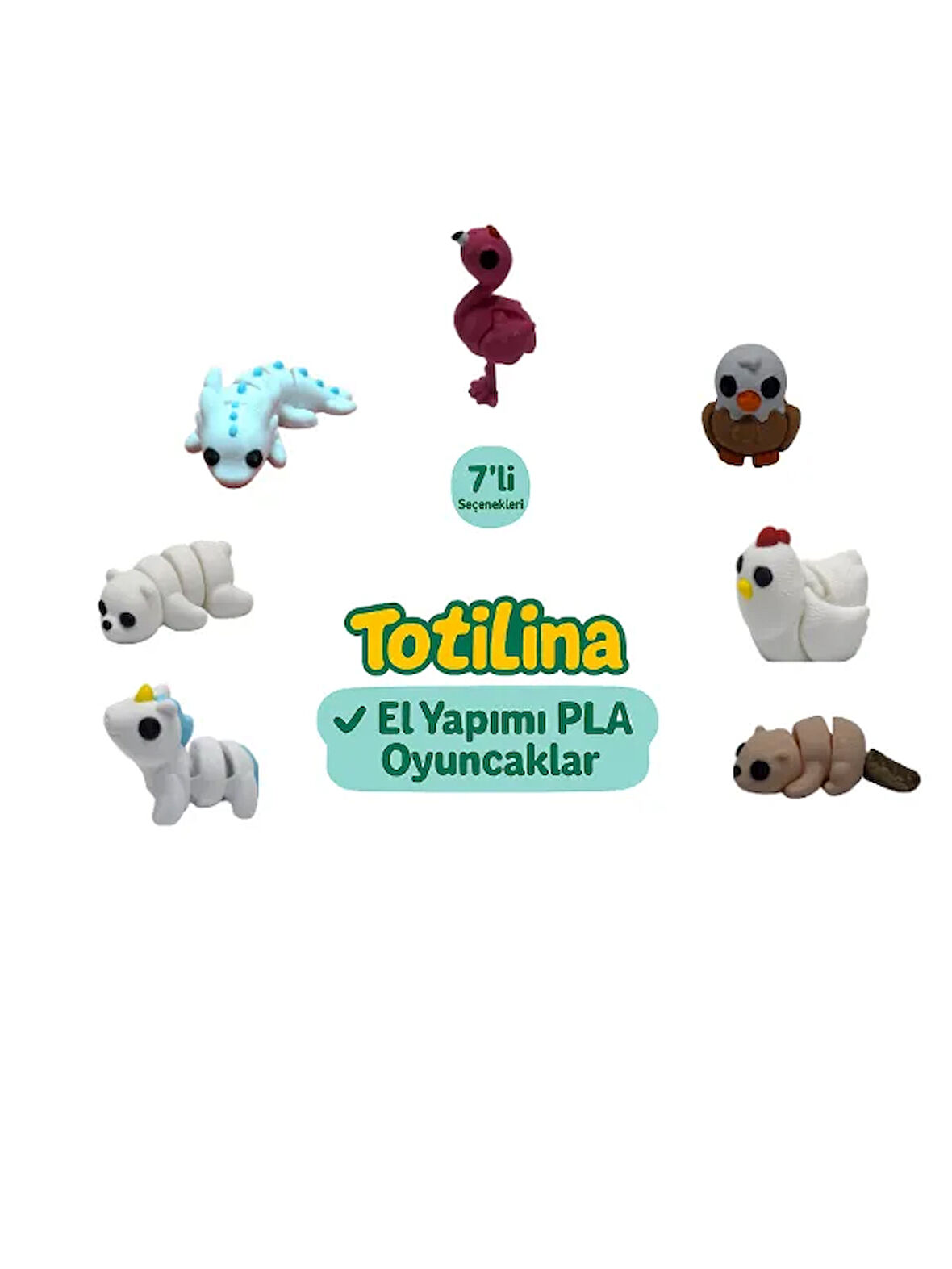 7'li set (flamingo kartal tavuk su samuru unicorn ayı aksolotl…)